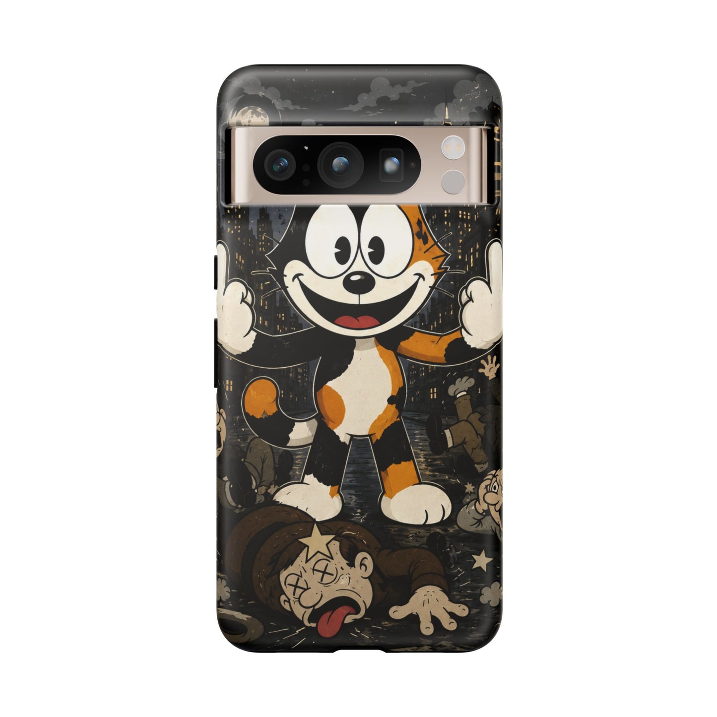 Vintage Cartoon Cat Phone Case — Edgy Felix-Style Illustration