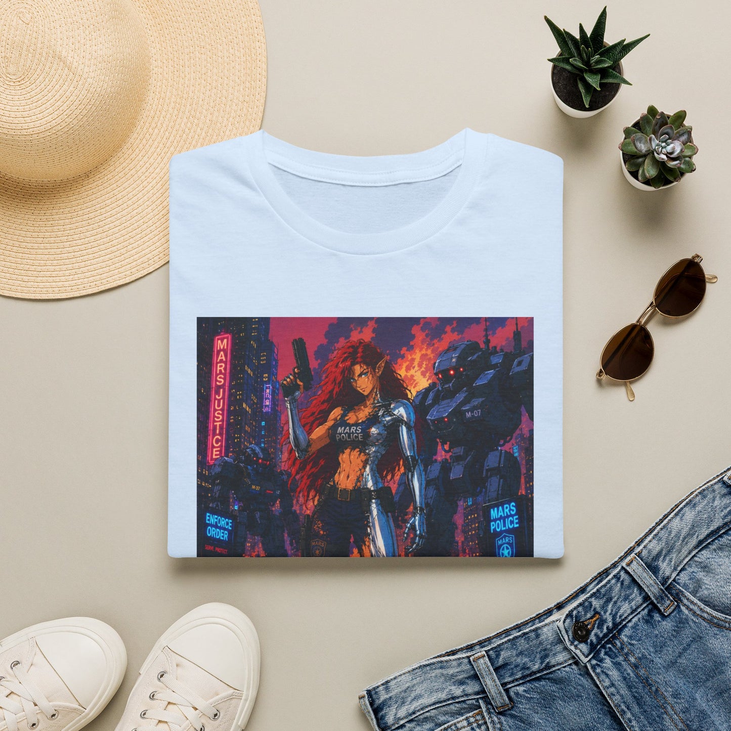 Cyberpunk Warrior T‑Shirt — 'Metallic Soul' Futuristic Anime Graphic