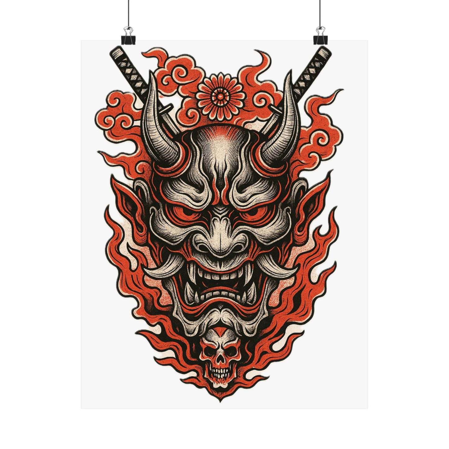 Hannya Demon Poster — Japanese Oni Mask Matte Vertical Art Print