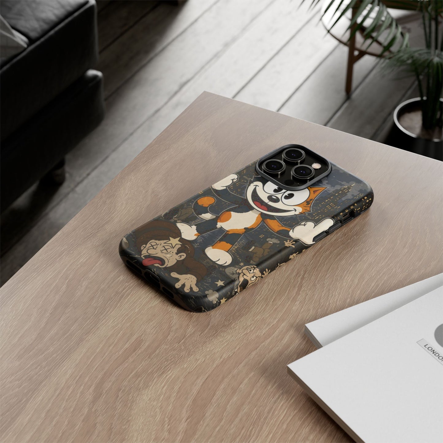 Vintage Cartoon Cat Phone Case — Edgy Felix-Style Illustration