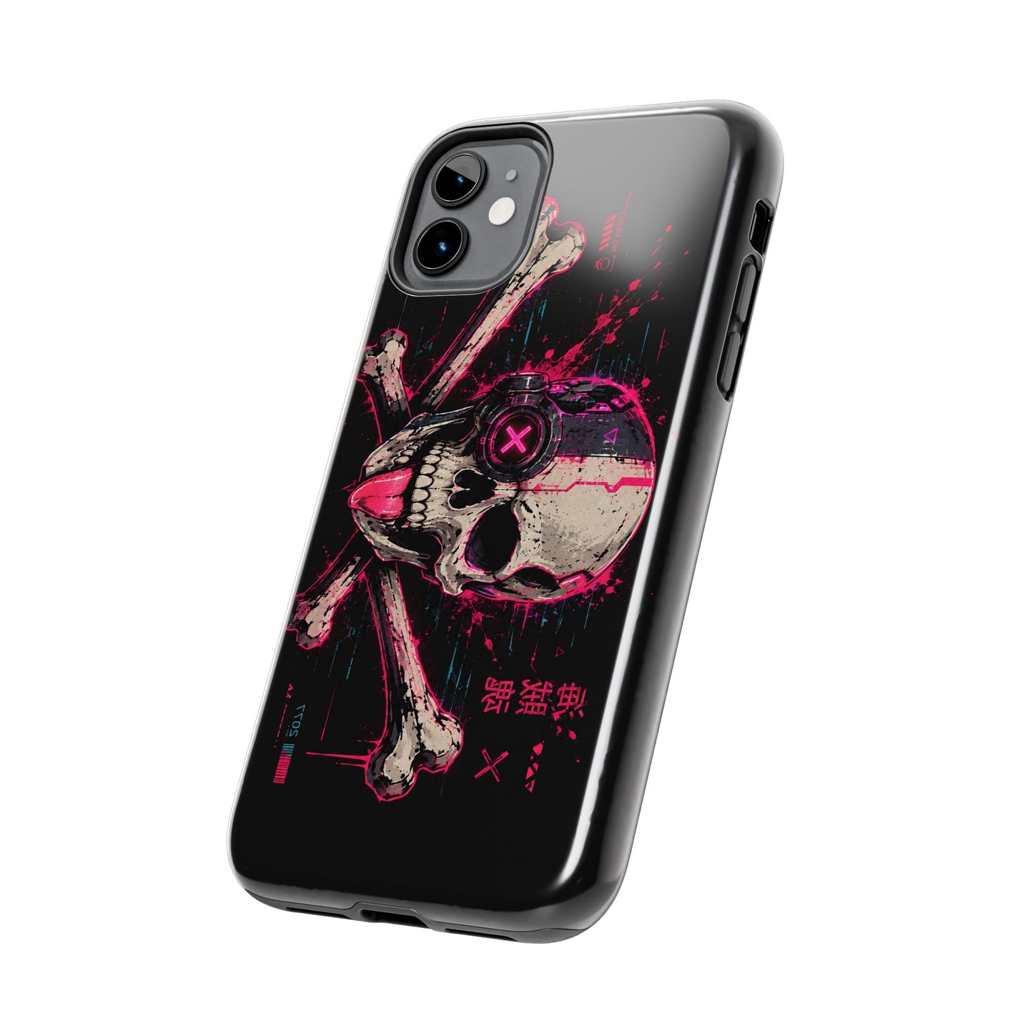 Skull & Crossbones Tough Phone Case — Neon Cyberpunk Skull Design