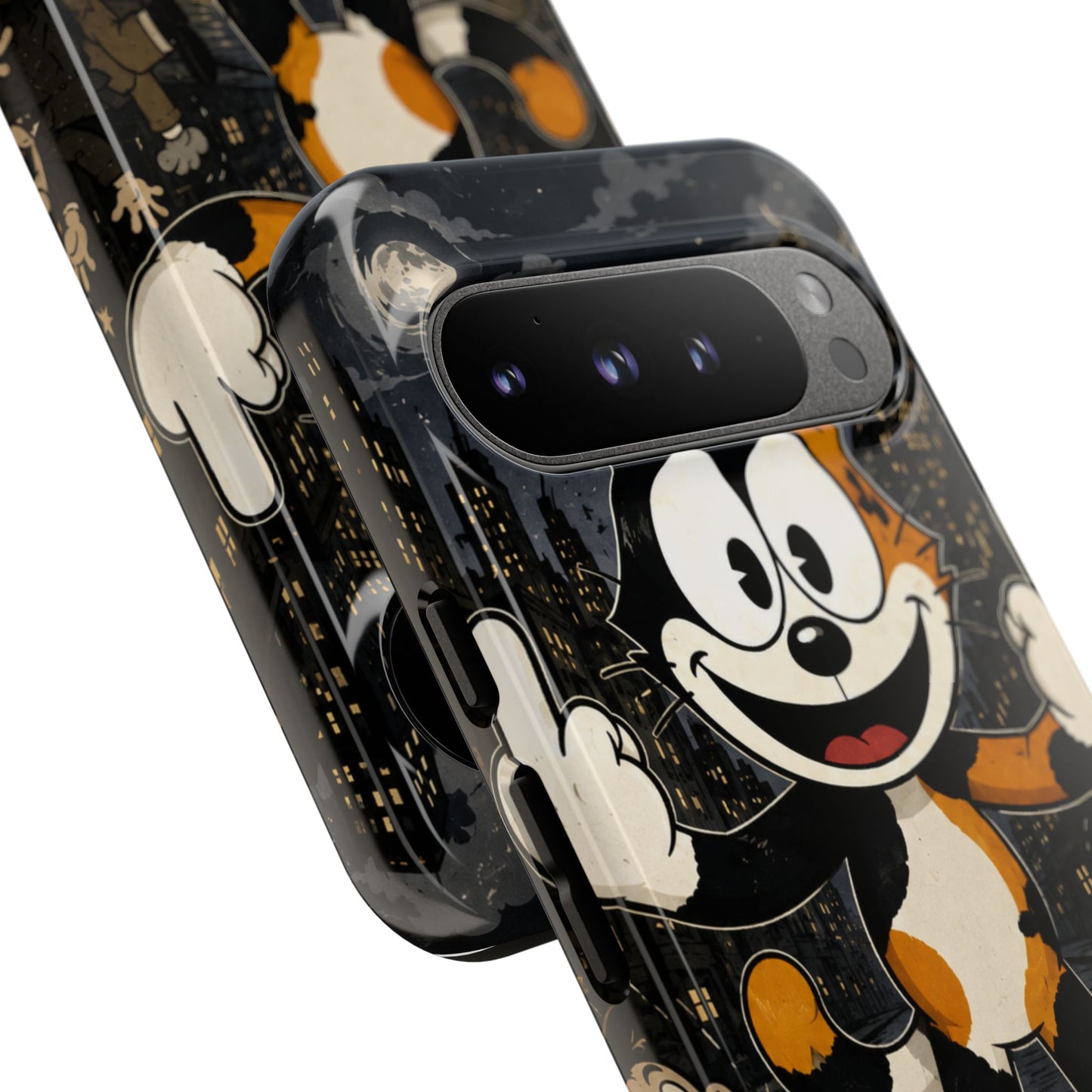 Vintage Cartoon Cat Phone Case — Edgy Felix-Style Illustration