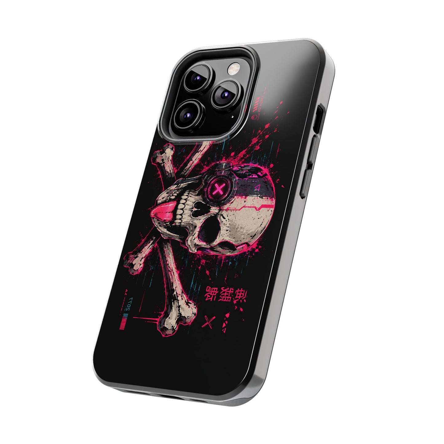 Skull & Crossbones Tough Phone Case — Neon Cyberpunk Skull Design