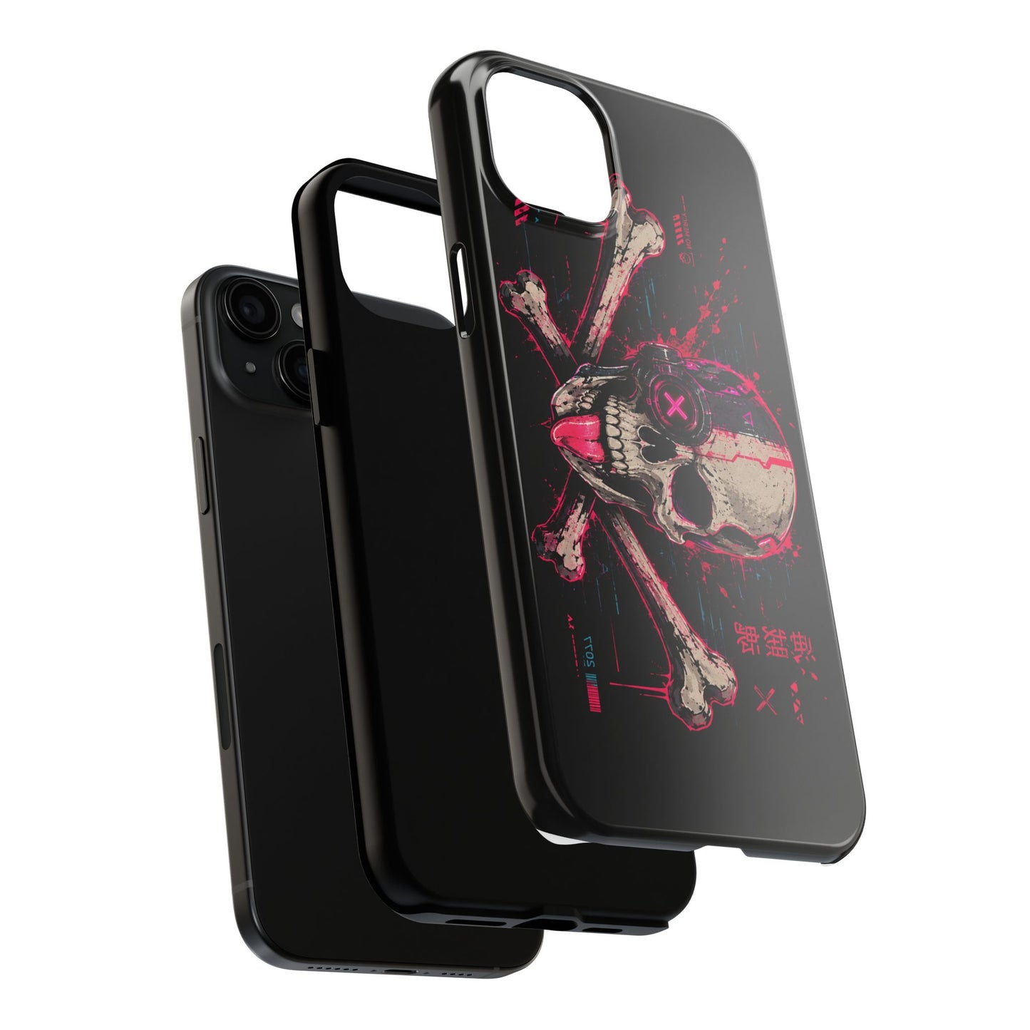 Skull & Crossbones Tough Phone Case — Neon Cyberpunk Skull Design