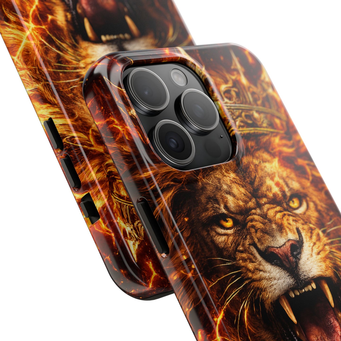 Fiery Lion King Tough Phone Case — Protective iPhone Case with Roaring Crown Design