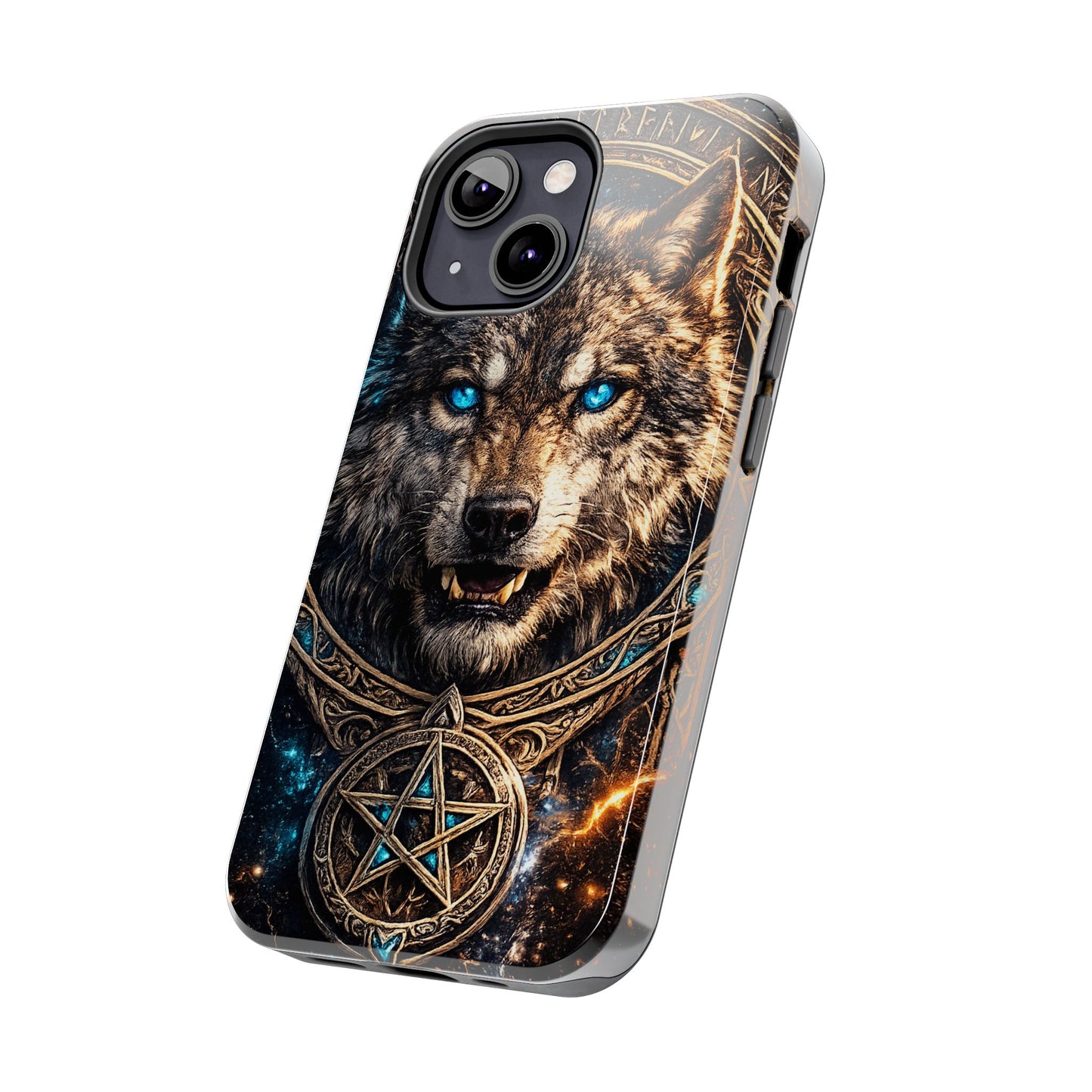 Wolf Pentagram Phone Case - Rugged Mystic Phone Cover with Glowing Blue Eyes