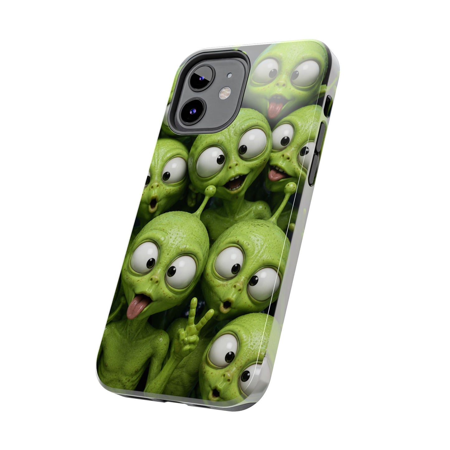 Alien Selfie Tough Phone Case — Cute Green Cartoon Aliens Protective Cover