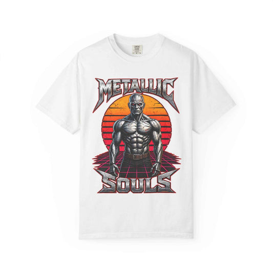 Metallic Souls T-Shirt — Retro Sunset Muscular Warrior Graphic Tee