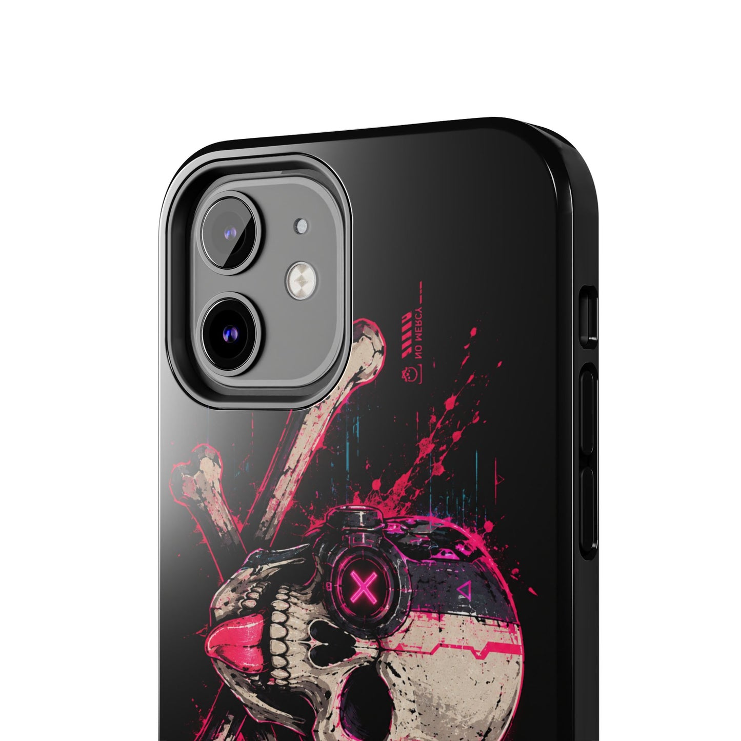 Skull & Crossbones Tough Phone Case — Neon Cyberpunk Skull Design