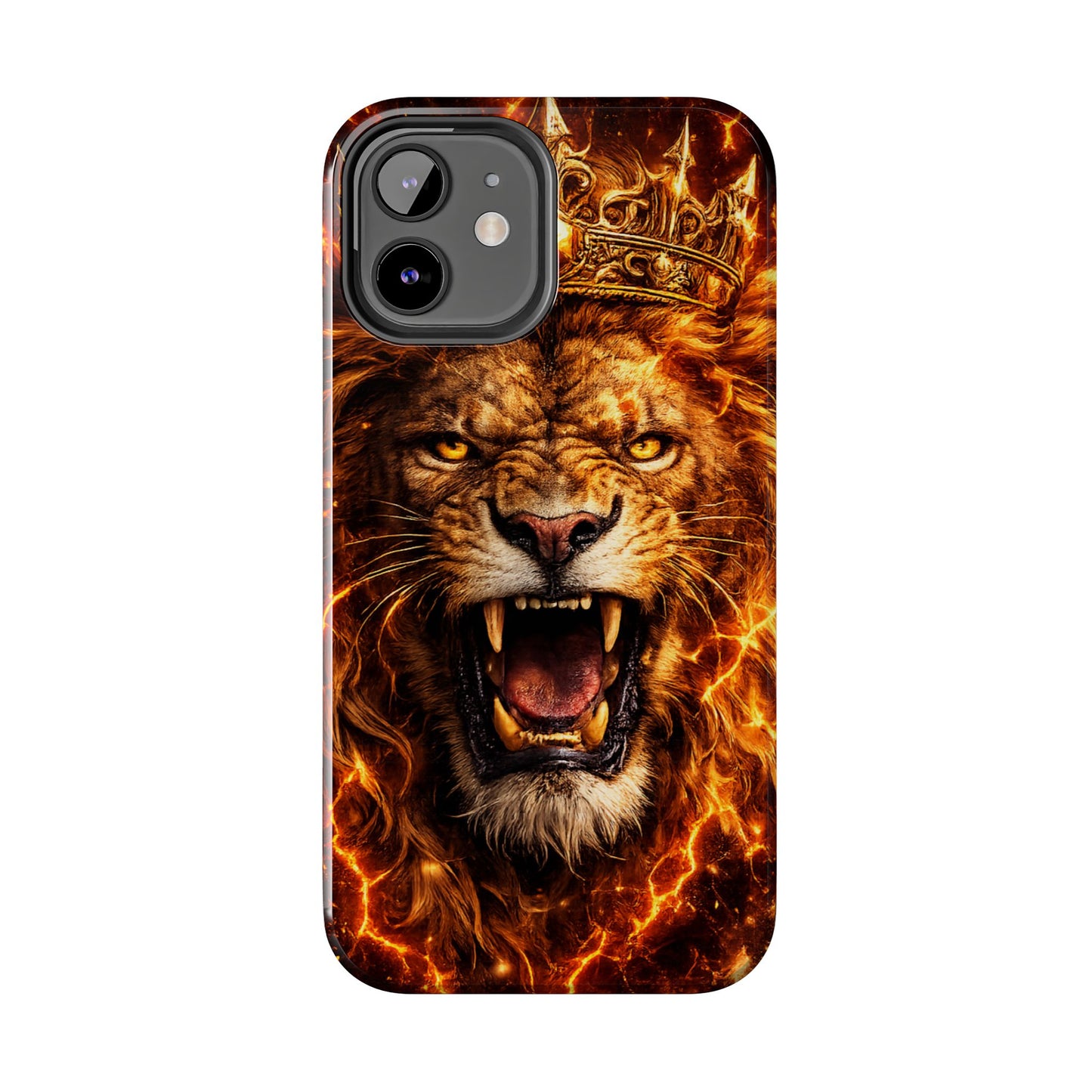 Fiery Lion King Tough Phone Case — Protective iPhone Case with Roaring Crown Design