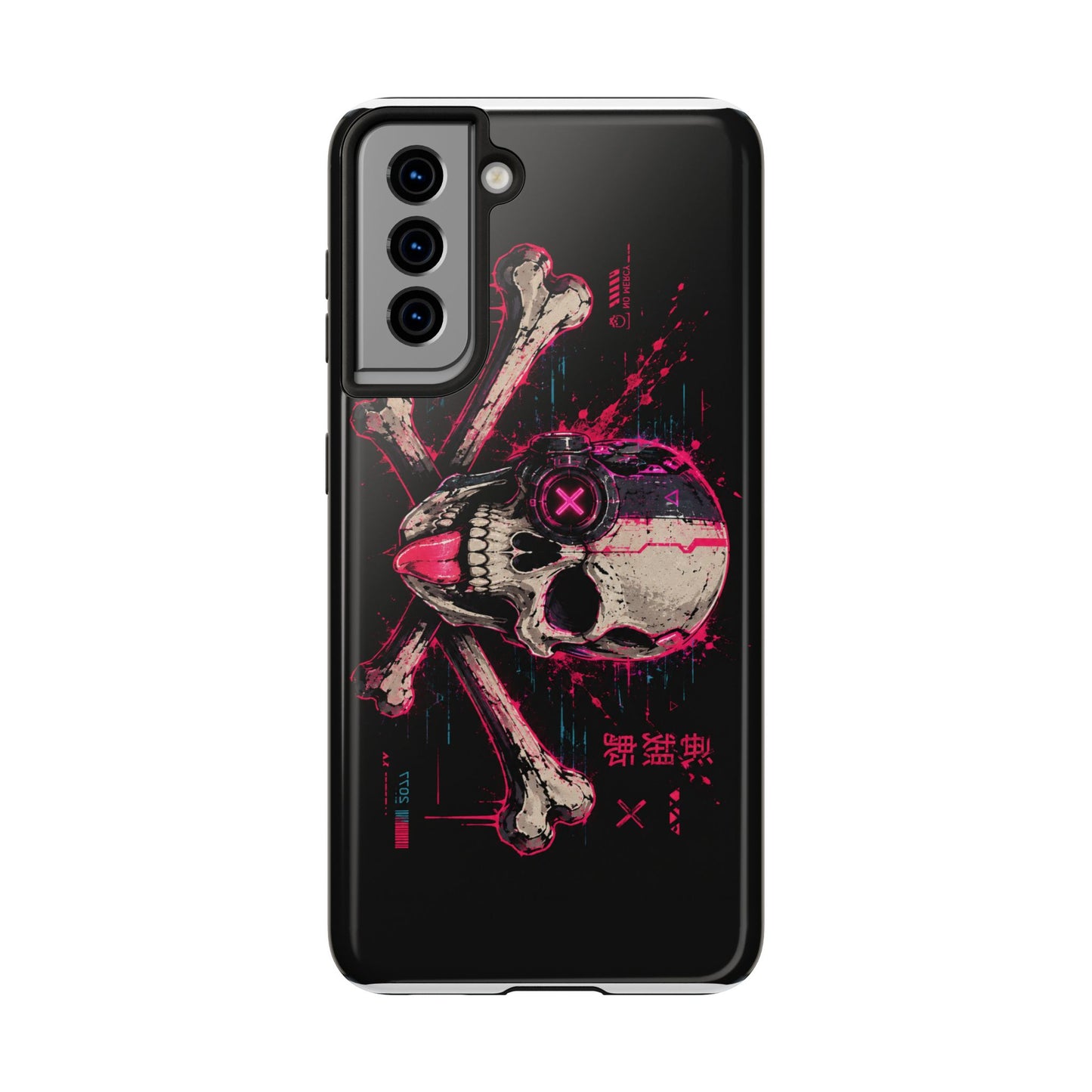 Skull & Crossbones Tough Phone Case — Neon Cyberpunk Skull Design