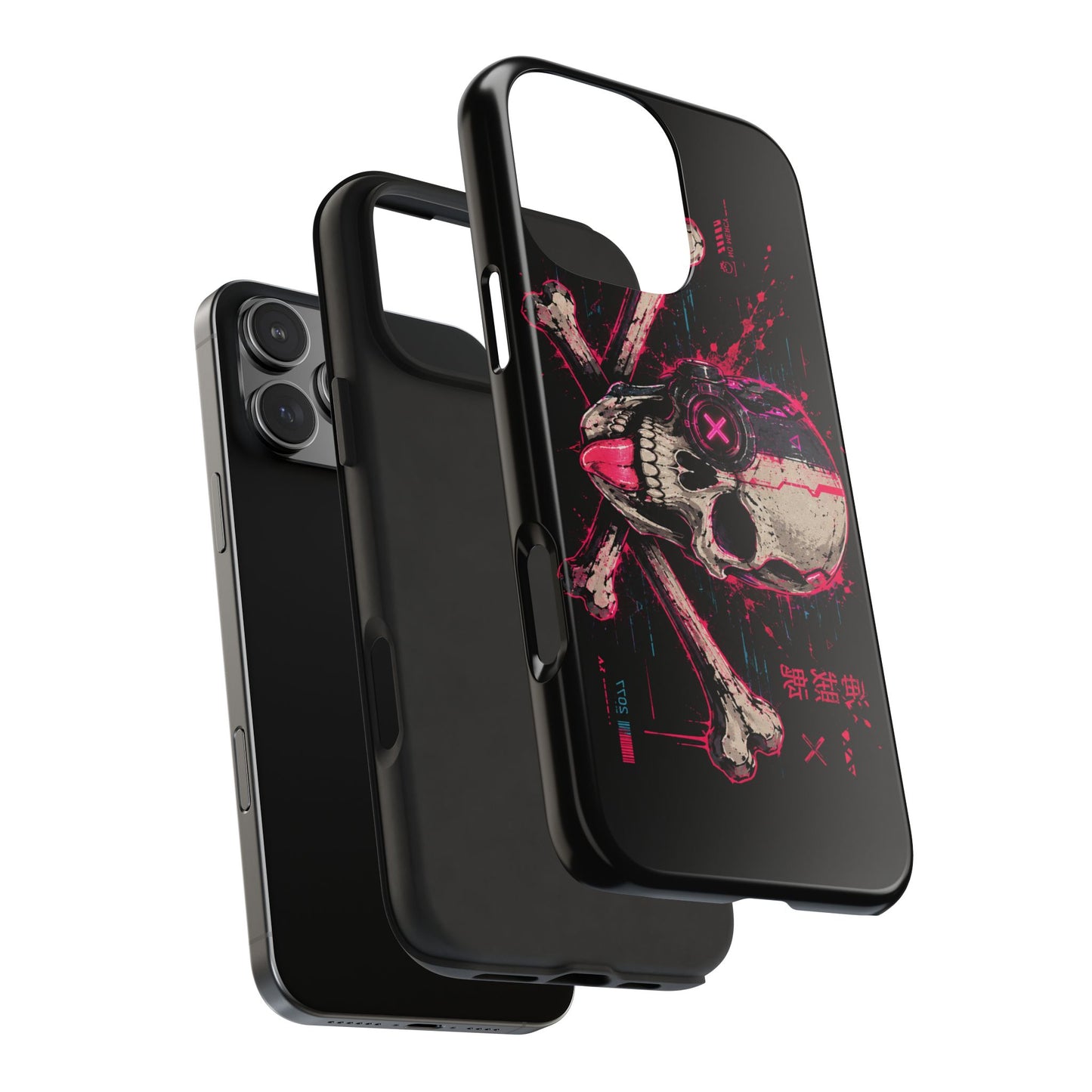 Skull & Crossbones Tough Phone Case — Neon Cyberpunk Skull Design
