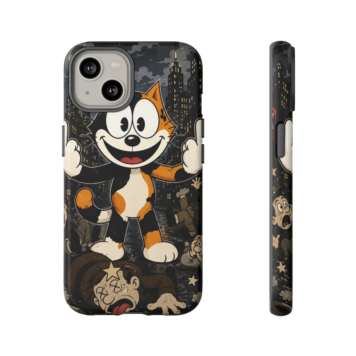 Vintage Cartoon Cat Phone Case — Edgy Felix-Style Illustration
