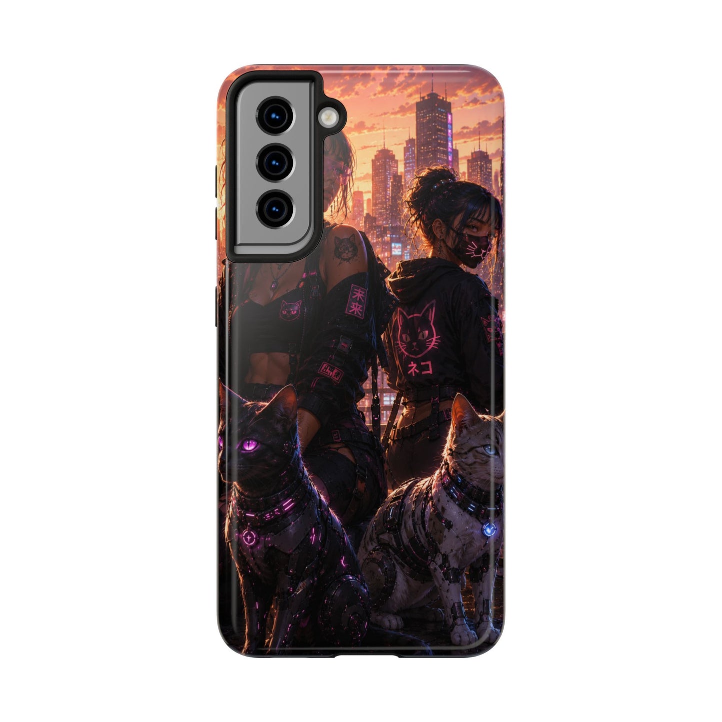 Cyberpunk Pack: Tough Phone Case with Neon Panther & City Sunset