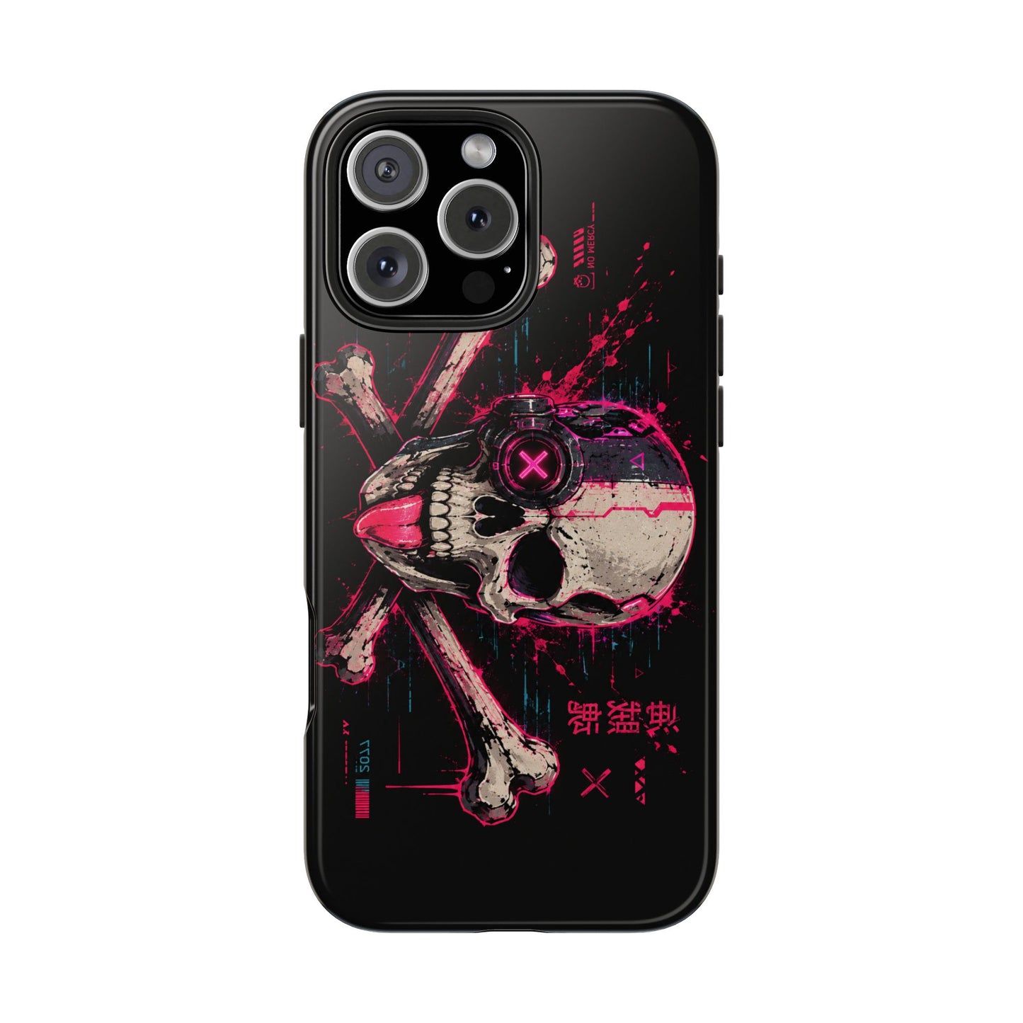 Skull & Crossbones Tough Phone Case — Neon Cyberpunk Skull Design