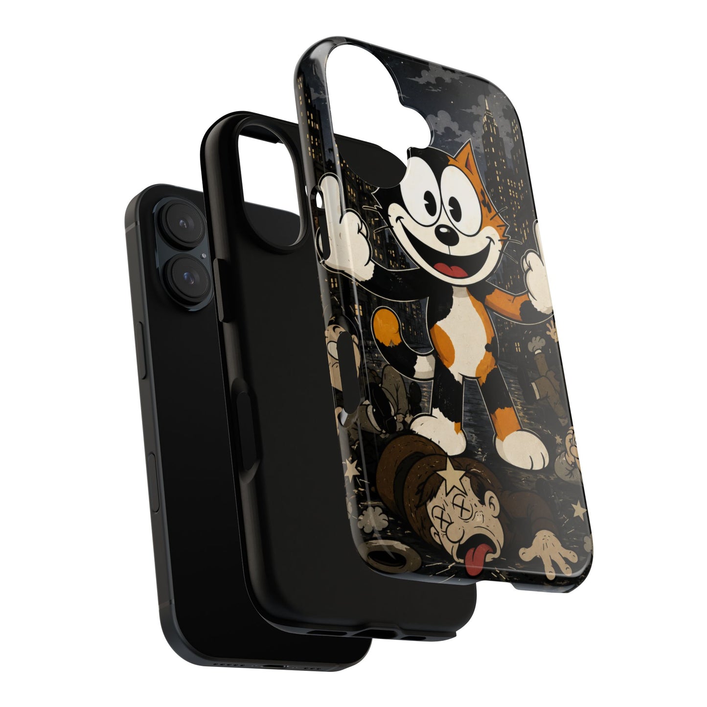 Vintage Cartoon Cat Phone Case — Edgy Felix-Style Illustration
