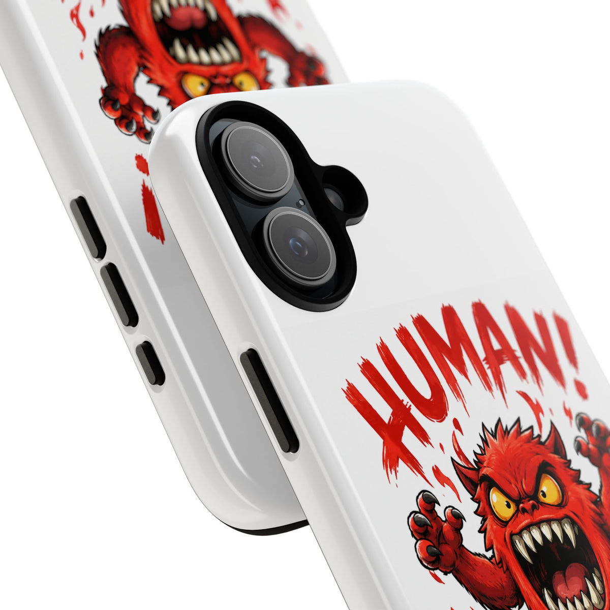 Angry Monster "HUMAN!" Phone Case — Cute Fiery Creature iPhone Cover
