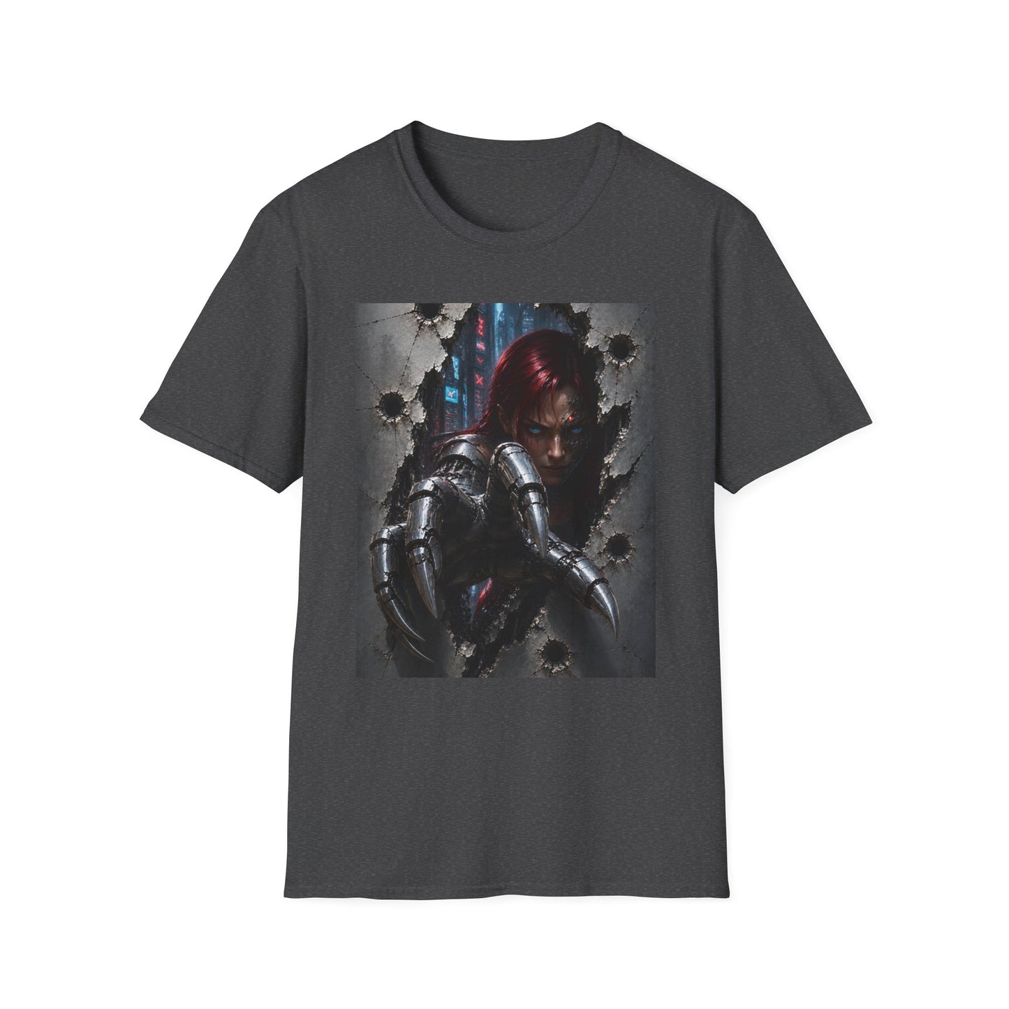 Cyberpunk Warrior Graphic T-Shirt — Red-Haired Brawler Design