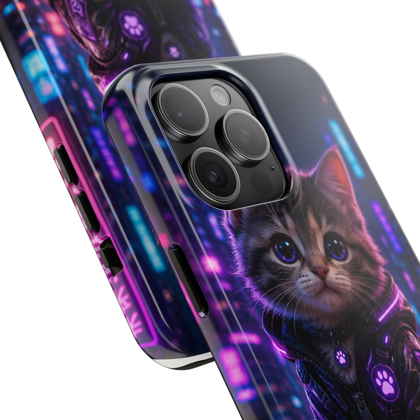Cyberpunk Kitten Tough Phone Case — Neon Cat Protective Phone Cover