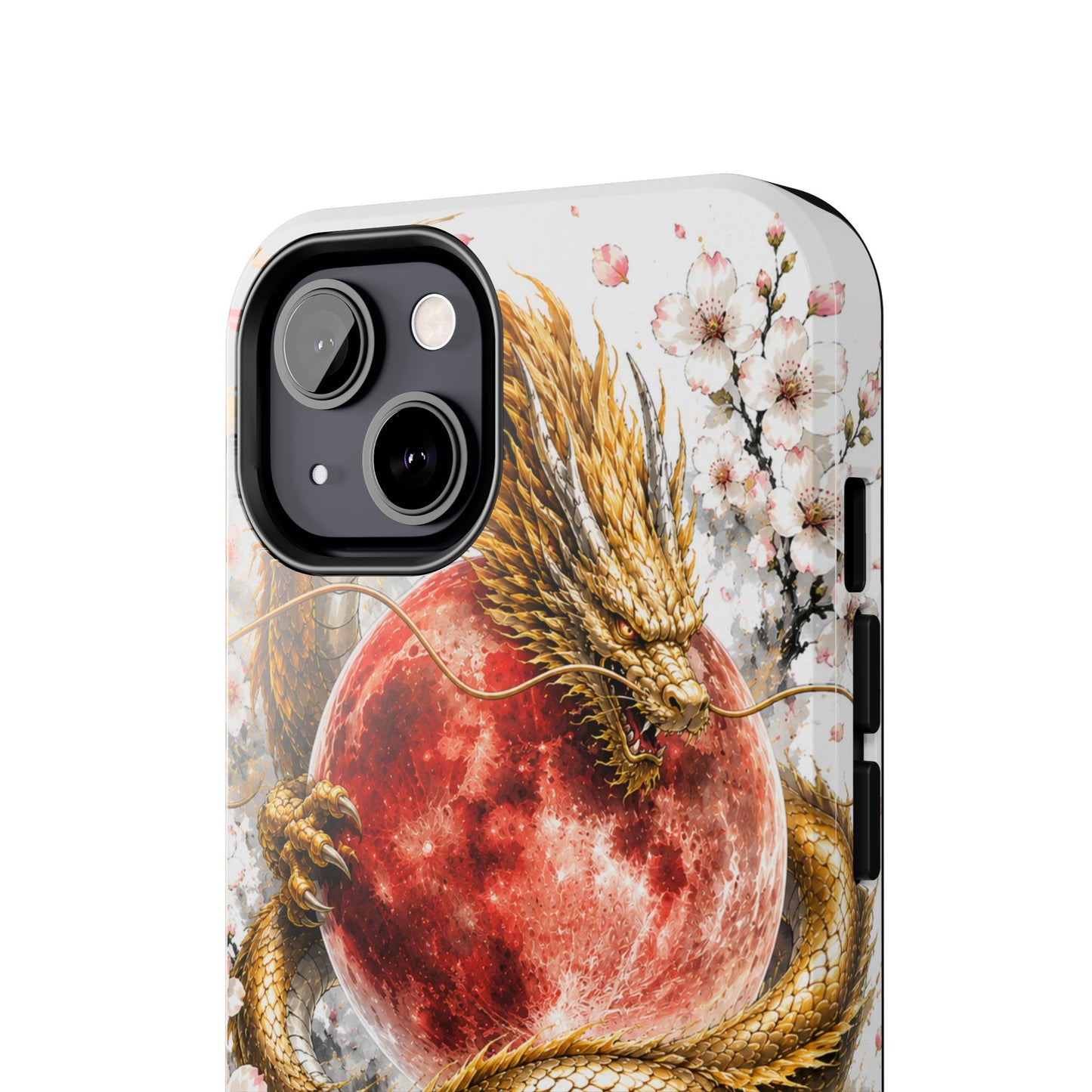 Golden Dragon Phone Case — Red Moon & Cherry Blossom Tough Phone Case
