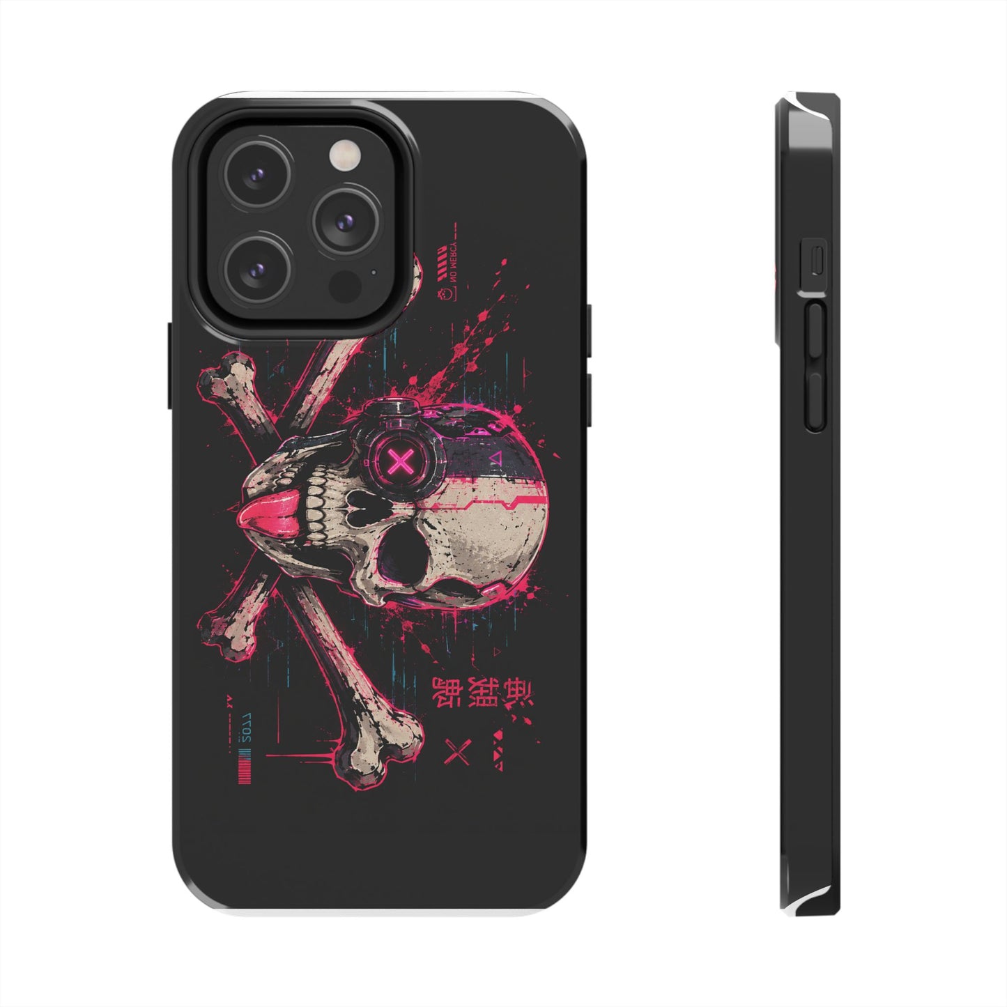Skull & Crossbones Tough Phone Case — Neon Cyberpunk Skull Design