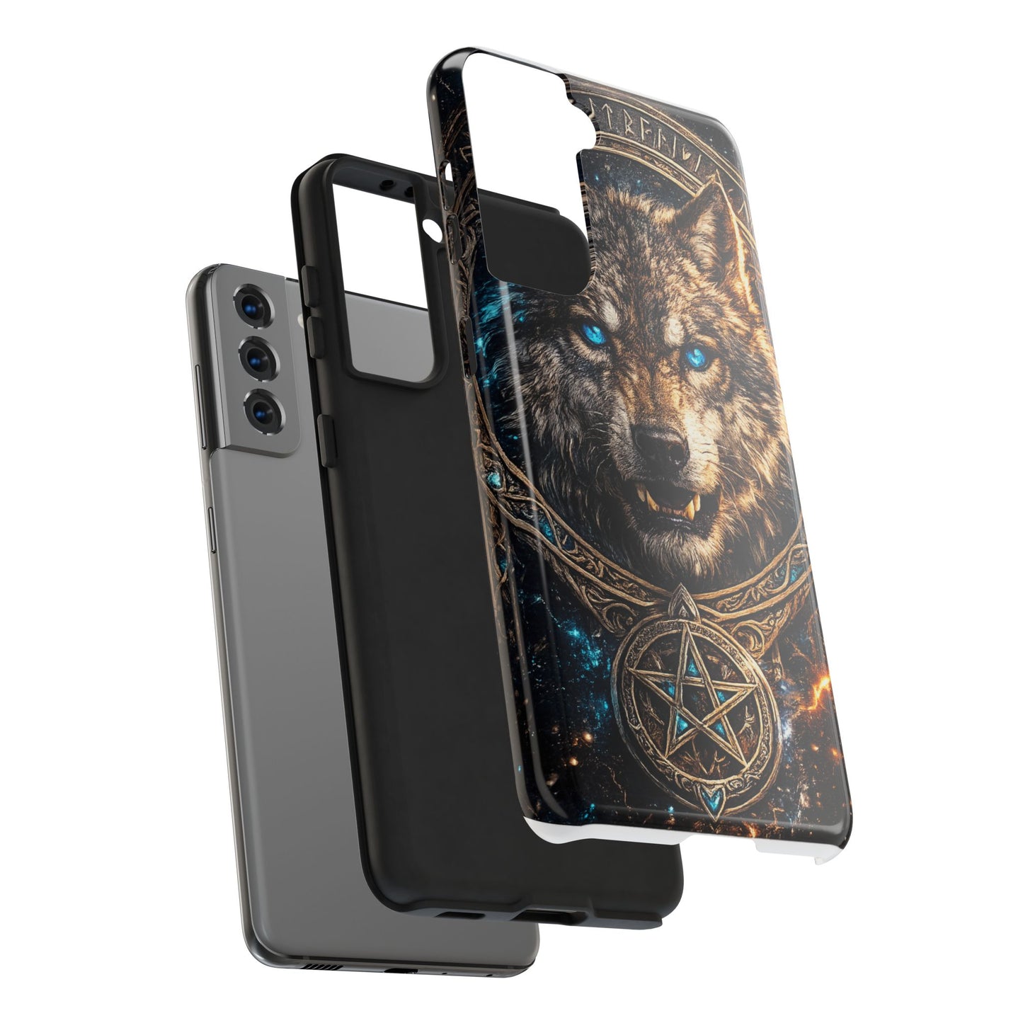 Wolf Pentagram Phone Case - Rugged Mystic Phone Cover with Glowing Blue Eyes