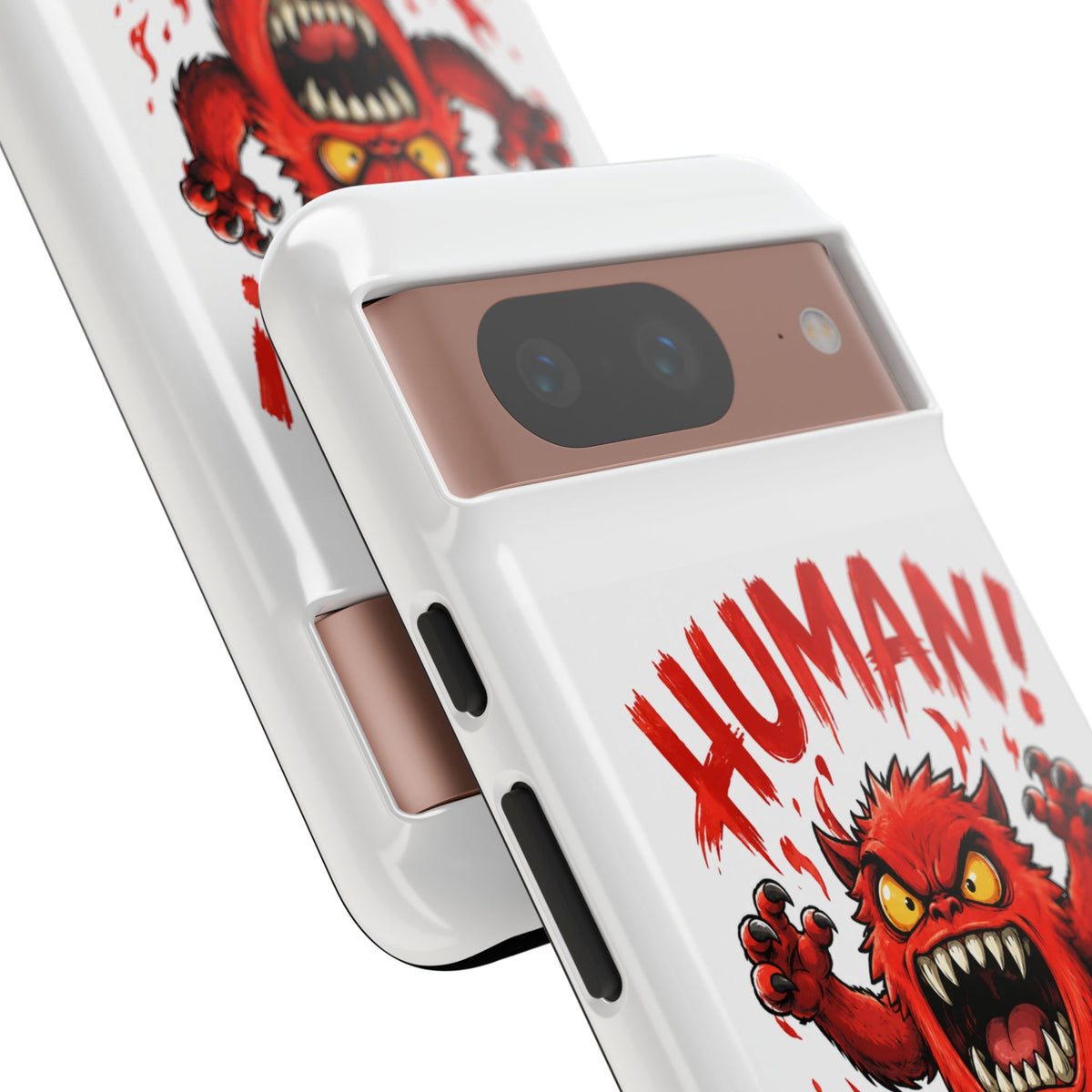 Angry Monster "HUMAN!" Phone Case — Cute Fiery Creature iPhone Cover