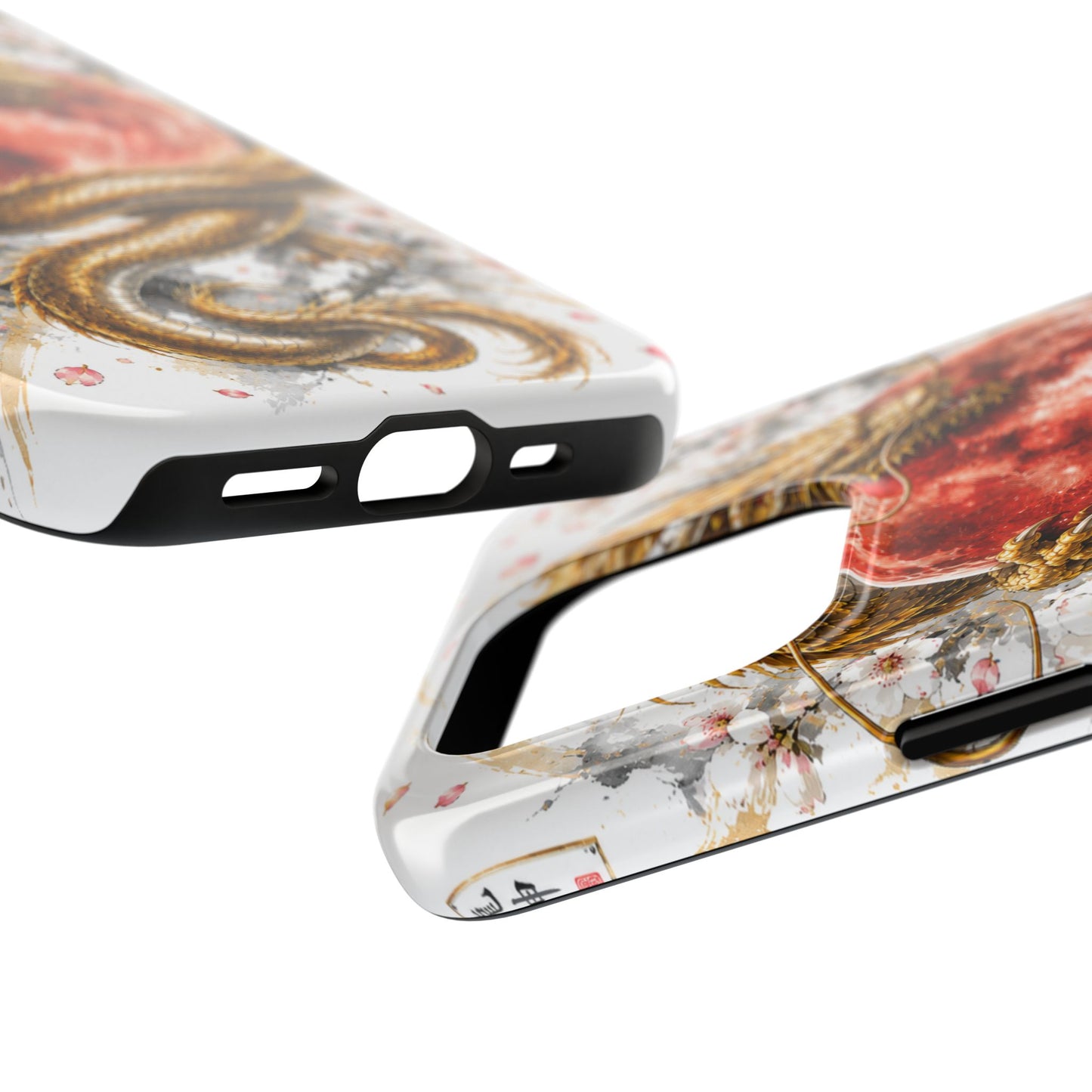 Golden Dragon Phone Case — Red Moon & Cherry Blossom Tough Phone Case