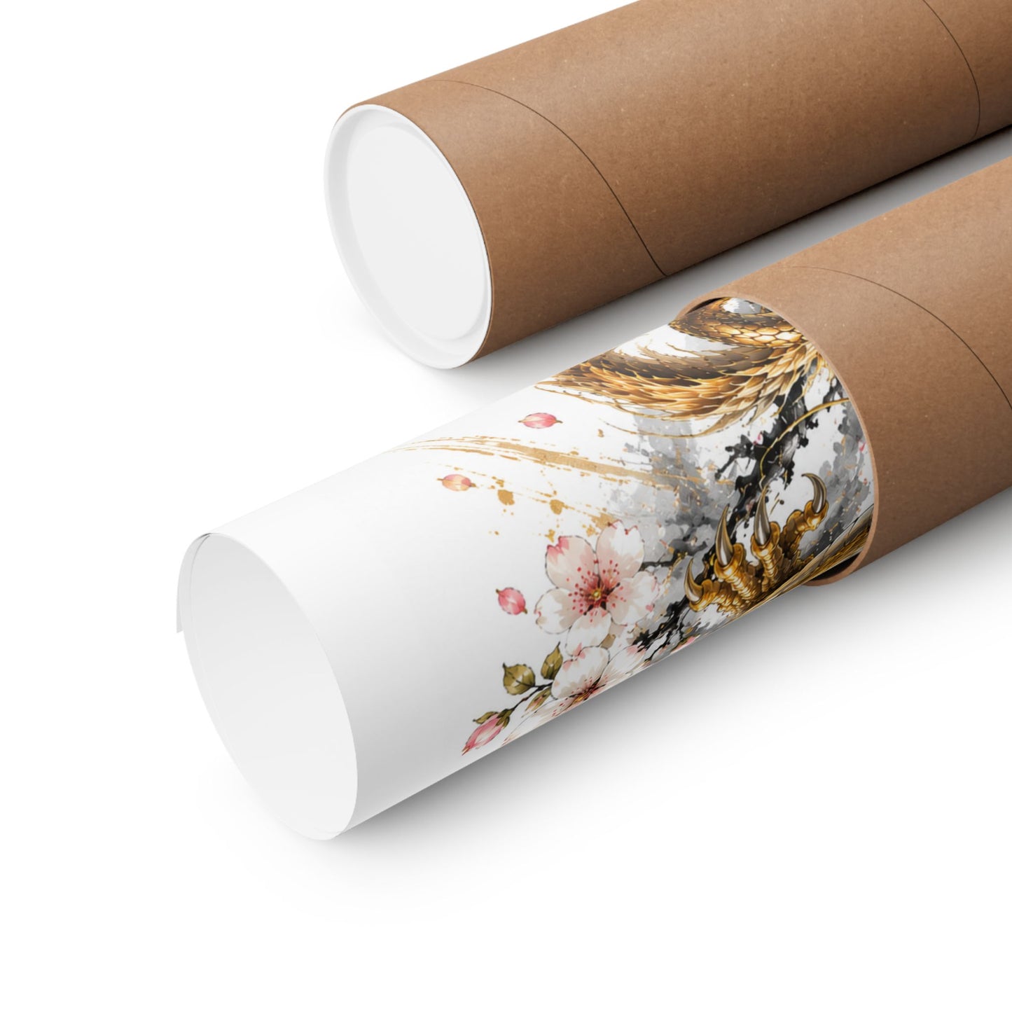 Golden Dragon & Red Moon Matte Poster — Japanese Cherry Blossom Wall Art