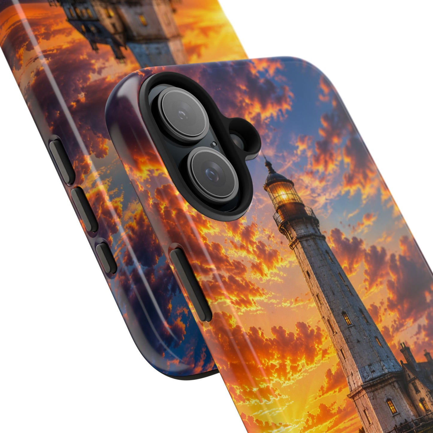 Lighthouse Sunset Tough Phone Case — Durable Coastal Ocean Wave Protection