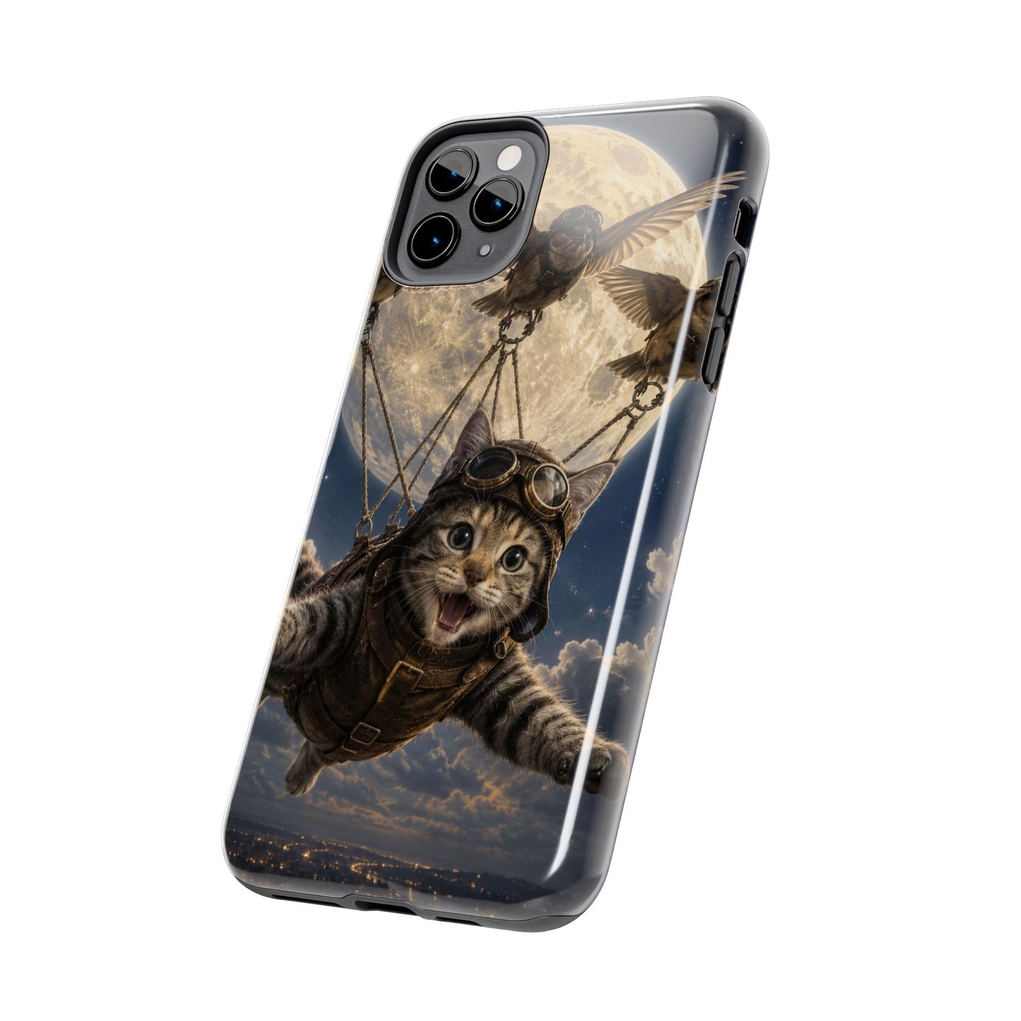 Cat Pilot Phone Case — Adventure Kitty Moonlit Flight Tough Protection