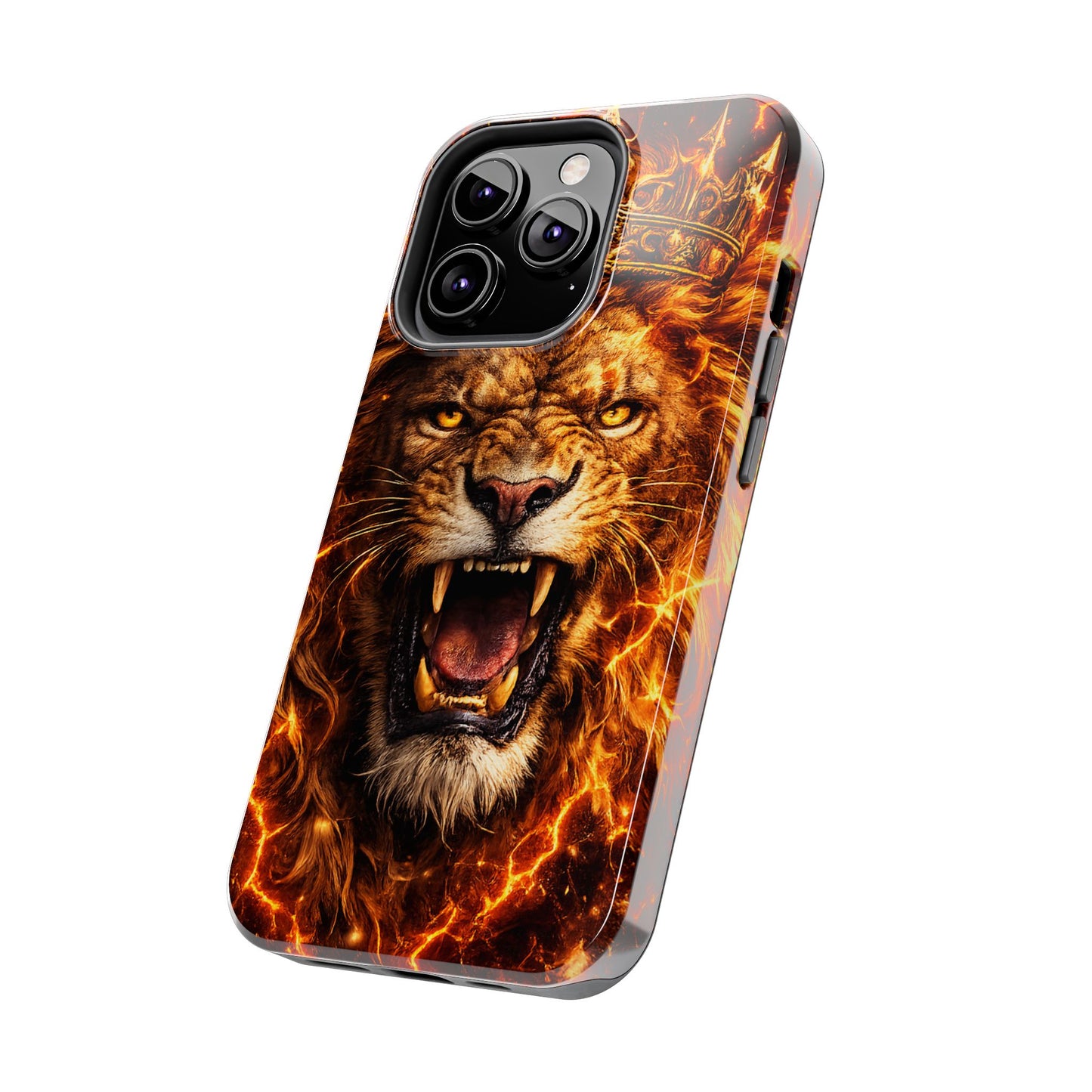 Fiery Lion King Tough Phone Case — Protective iPhone Case with Roaring Crown Design