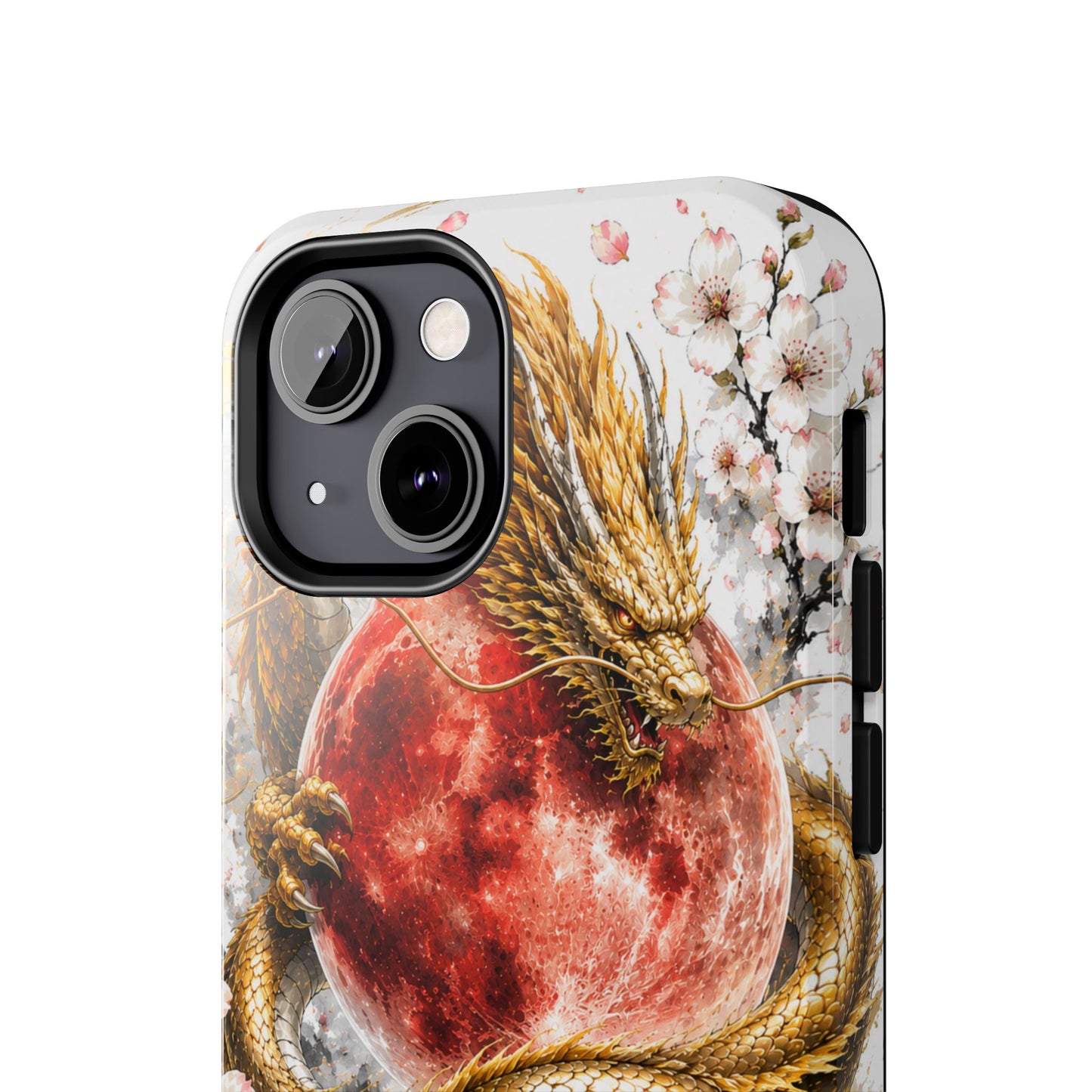 Golden Dragon Phone Case — Red Moon & Cherry Blossom Tough Phone Case