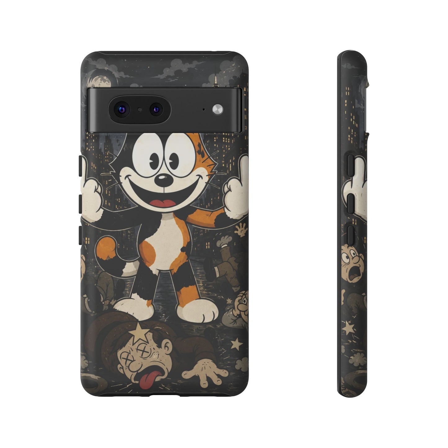 Vintage Cartoon Cat Phone Case — Edgy Felix-Style Illustration