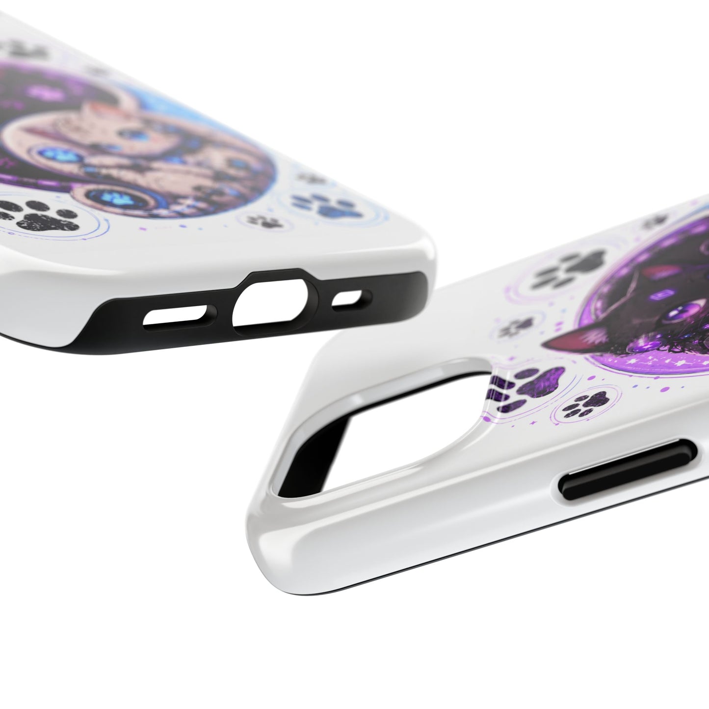 Cat Yin Yang Tough Phone Case — Black & White Kittens, Paw Print Protective Cover
