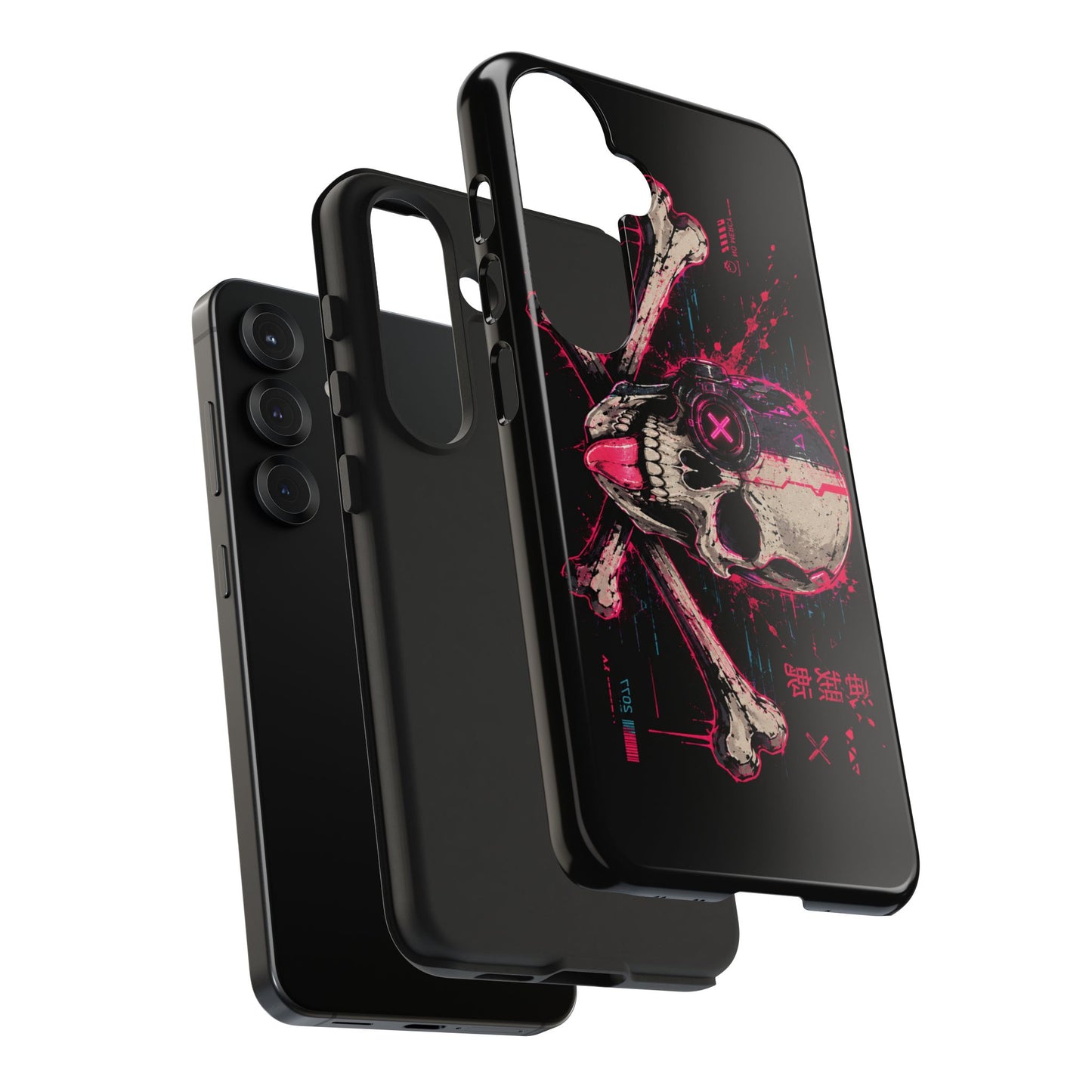 Skull & Crossbones Tough Phone Case — Neon Cyberpunk Skull Design