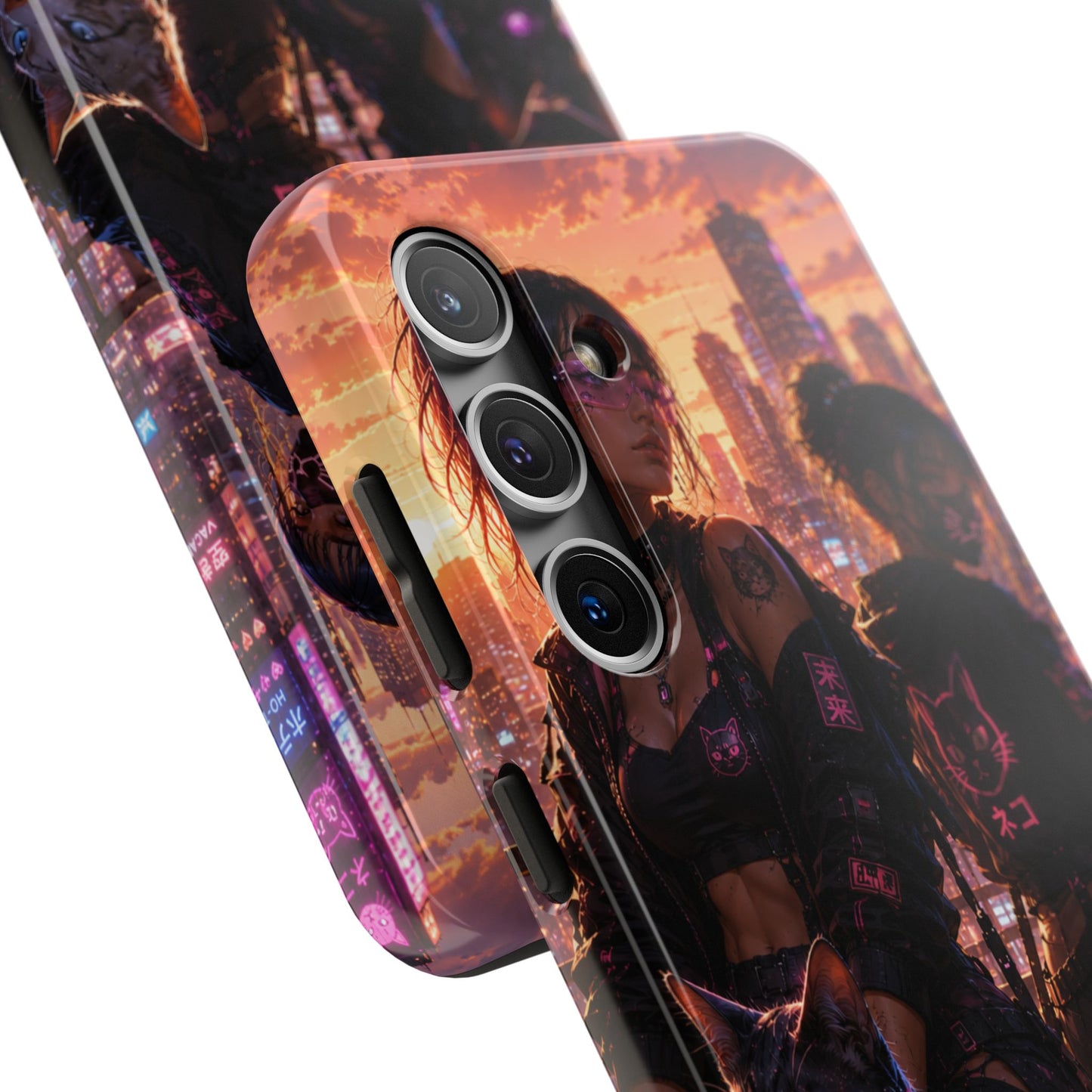 Cyberpunk Pack: Tough Phone Case with Neon Panther & City Sunset