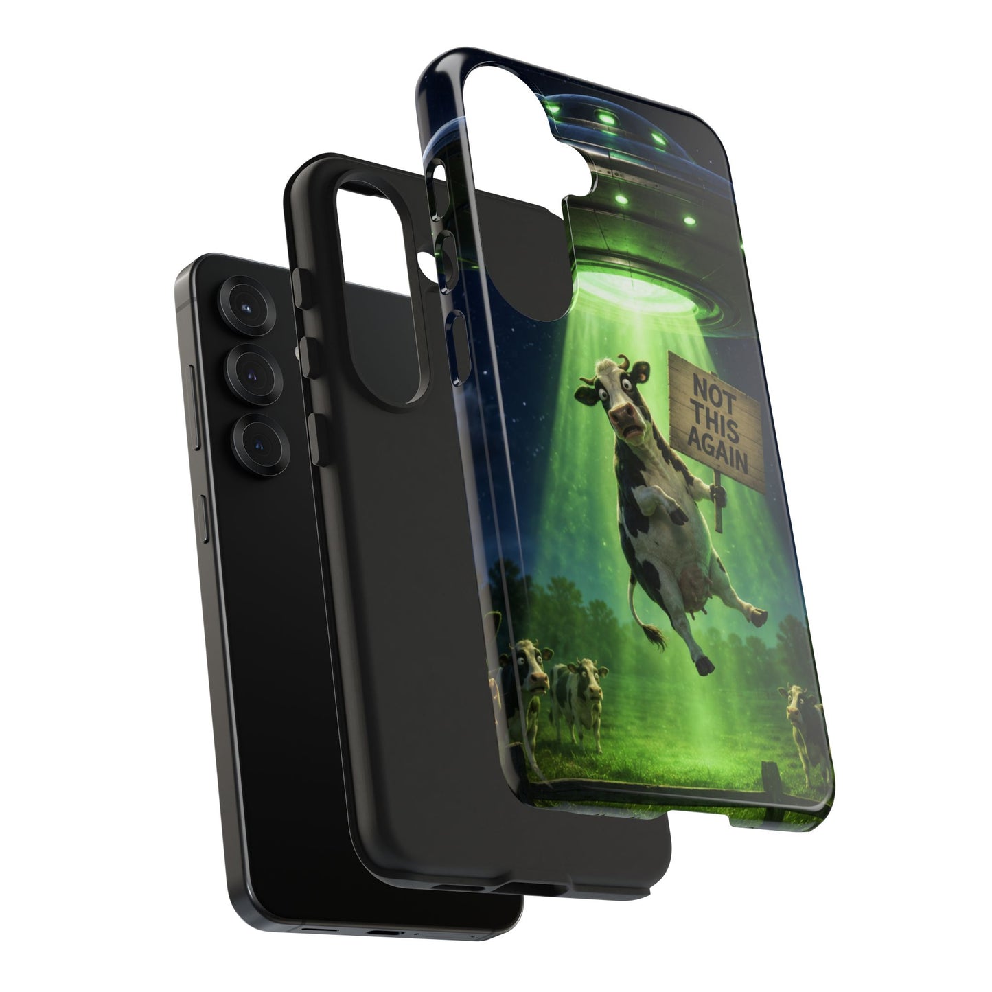 Phone Case — Funny Alien Abduction Cow Design ("Not This Again")