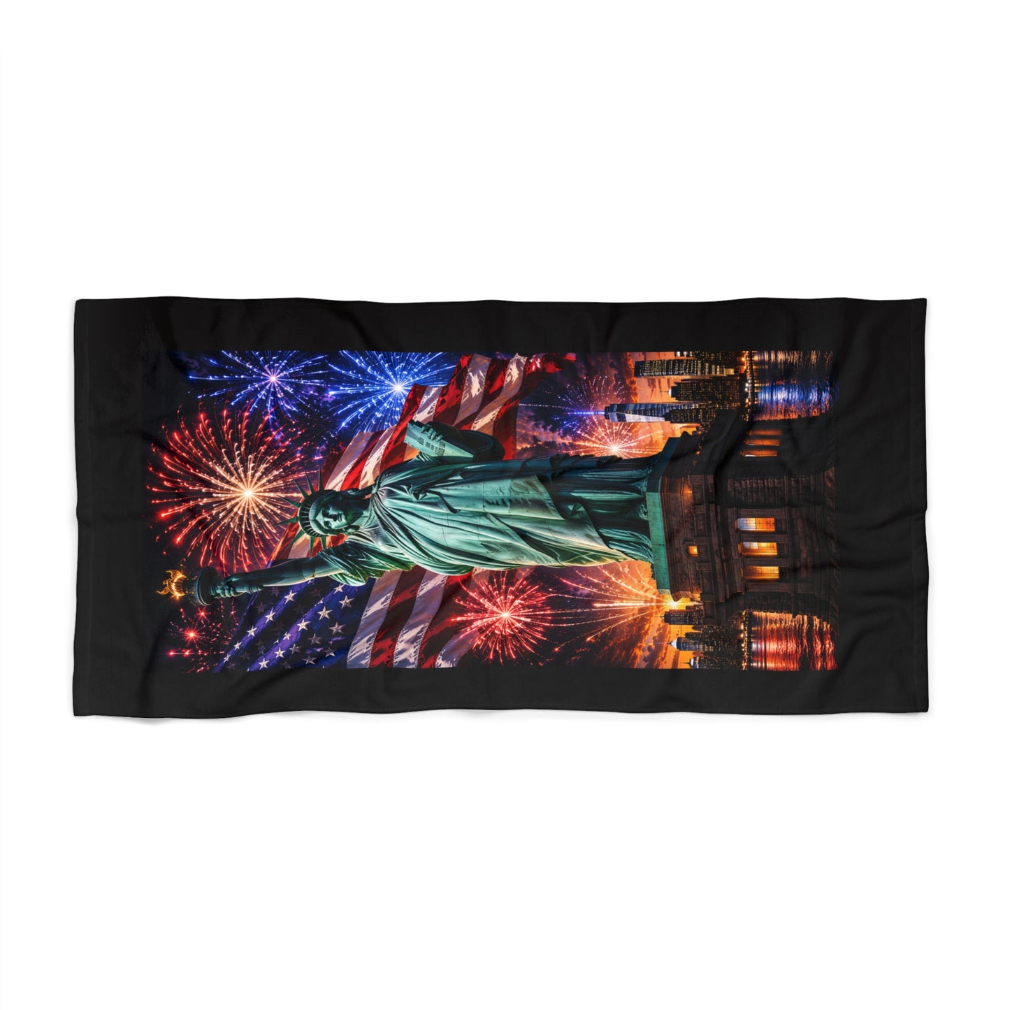 Statue of Liberty Fireworks Beach Towel — Patriotic 4th of July Pool & Beach Towel