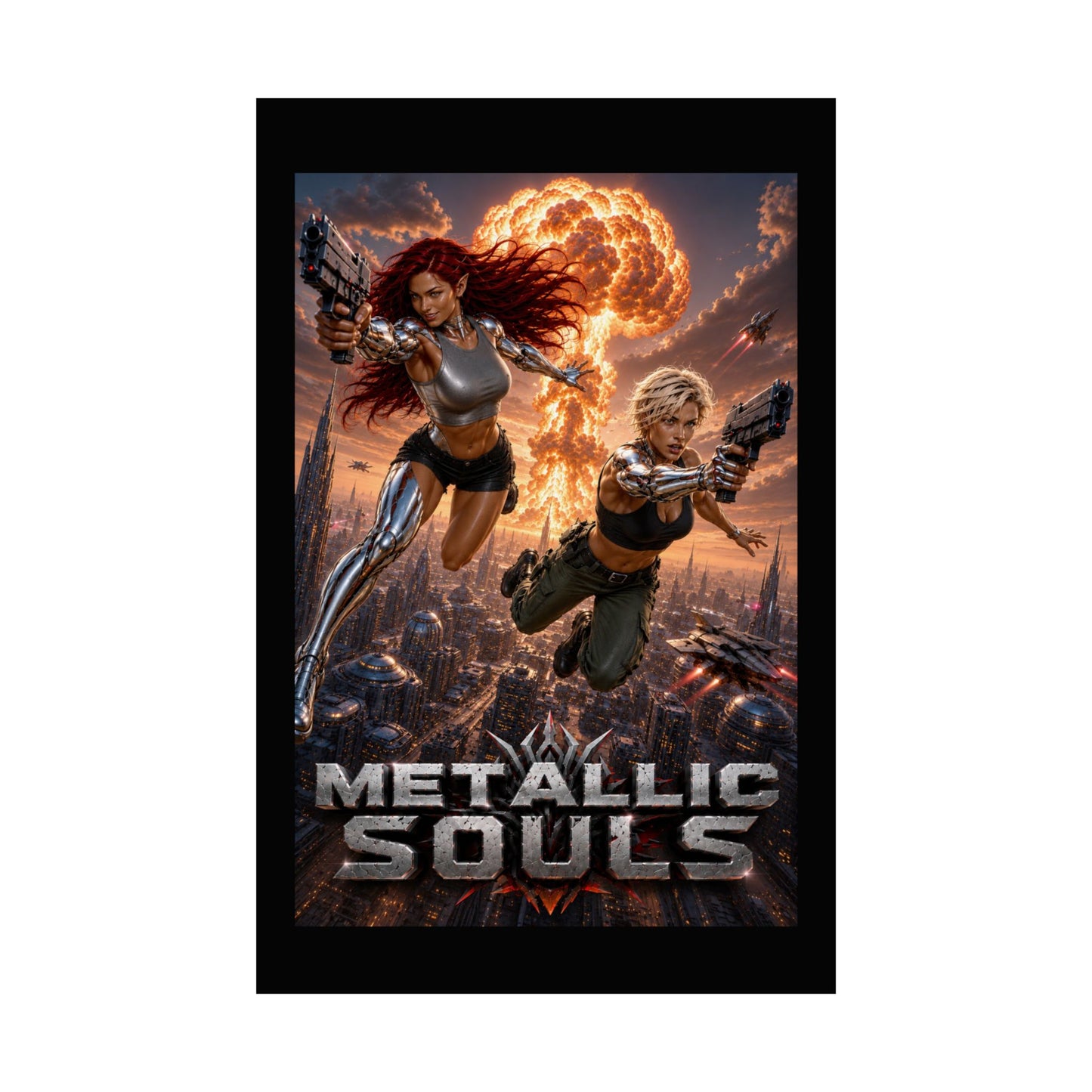 Metallic Souls Sci‑Fi Poster — Action Cyberpunk Movie Art