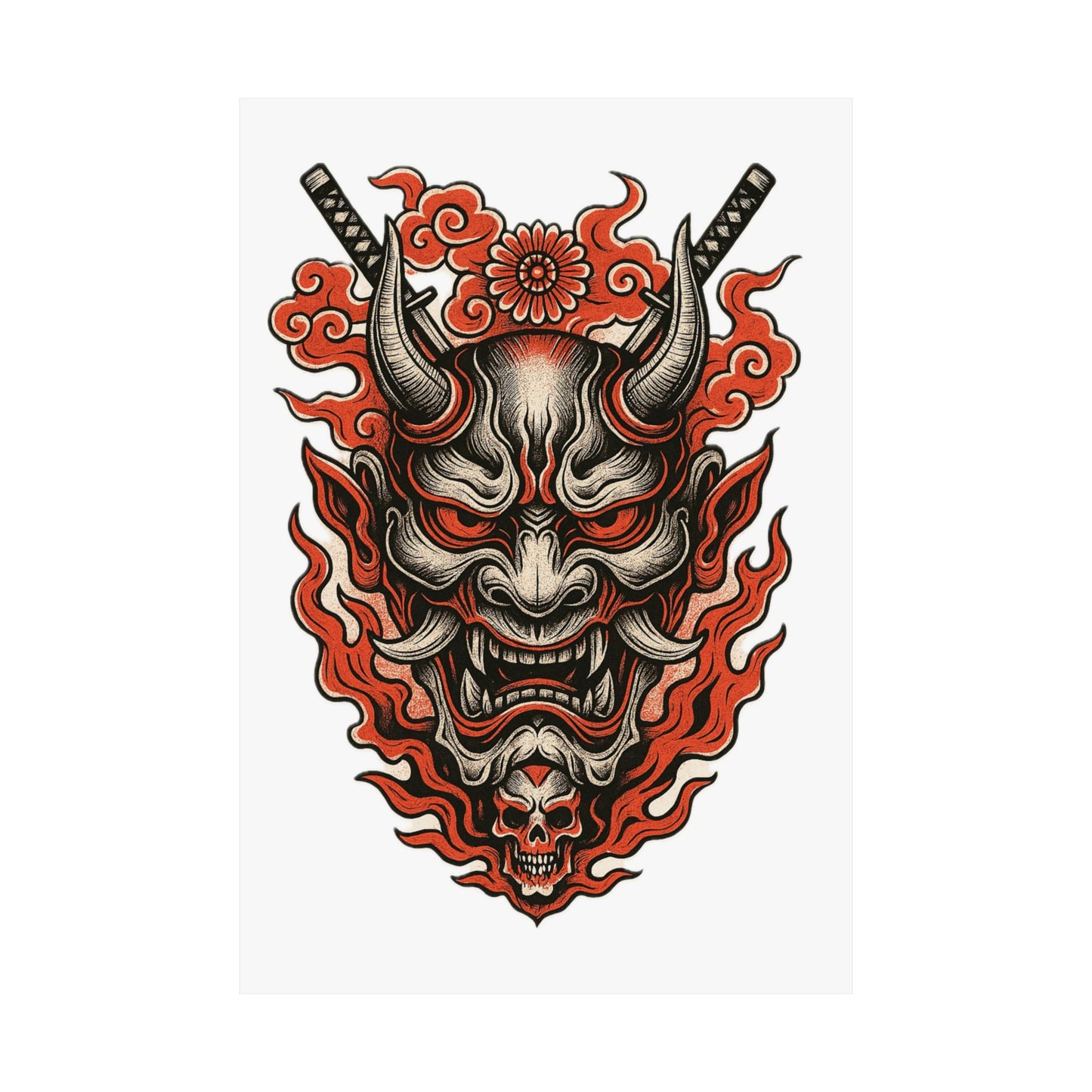 Hannya Demon Poster — Japanese Oni Mask Matte Vertical Art Print