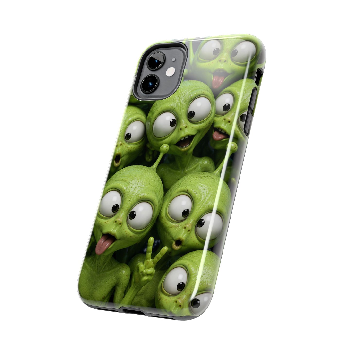 Alien Selfie Tough Phone Case — Cute Green Cartoon Aliens Protective Cover