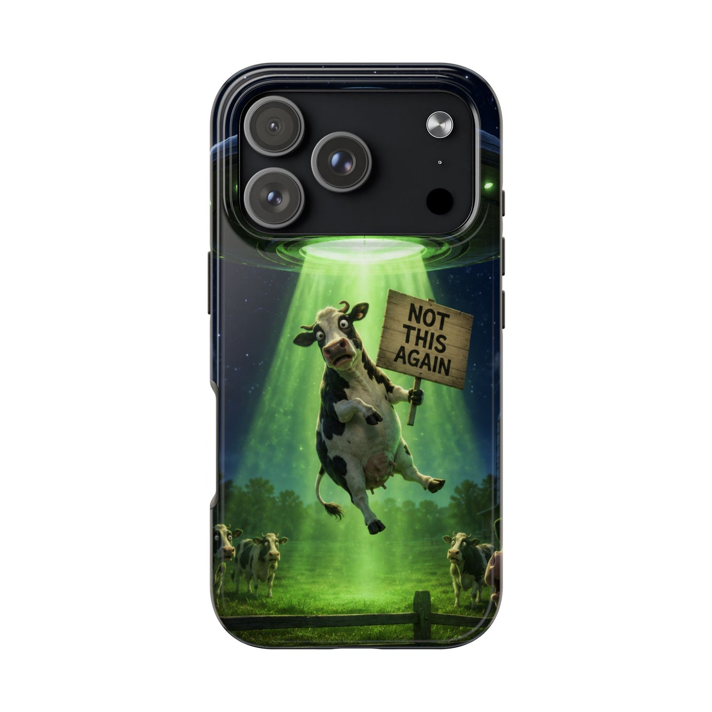 Phone Case — Funny Alien Abduction Cow Design ("Not This Again")