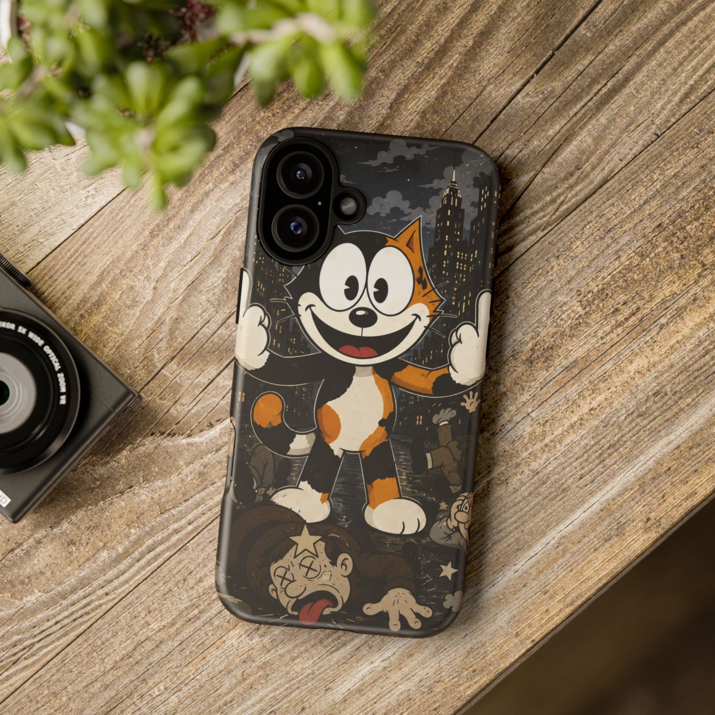Vintage Cartoon Cat Phone Case — Edgy Felix-Style Illustration