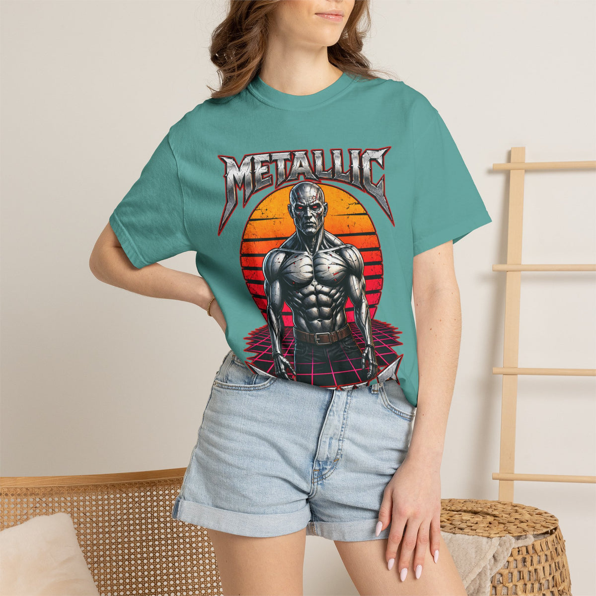 Metallic Souls T-Shirt — Retro Sunset Muscular Warrior Graphic Tee