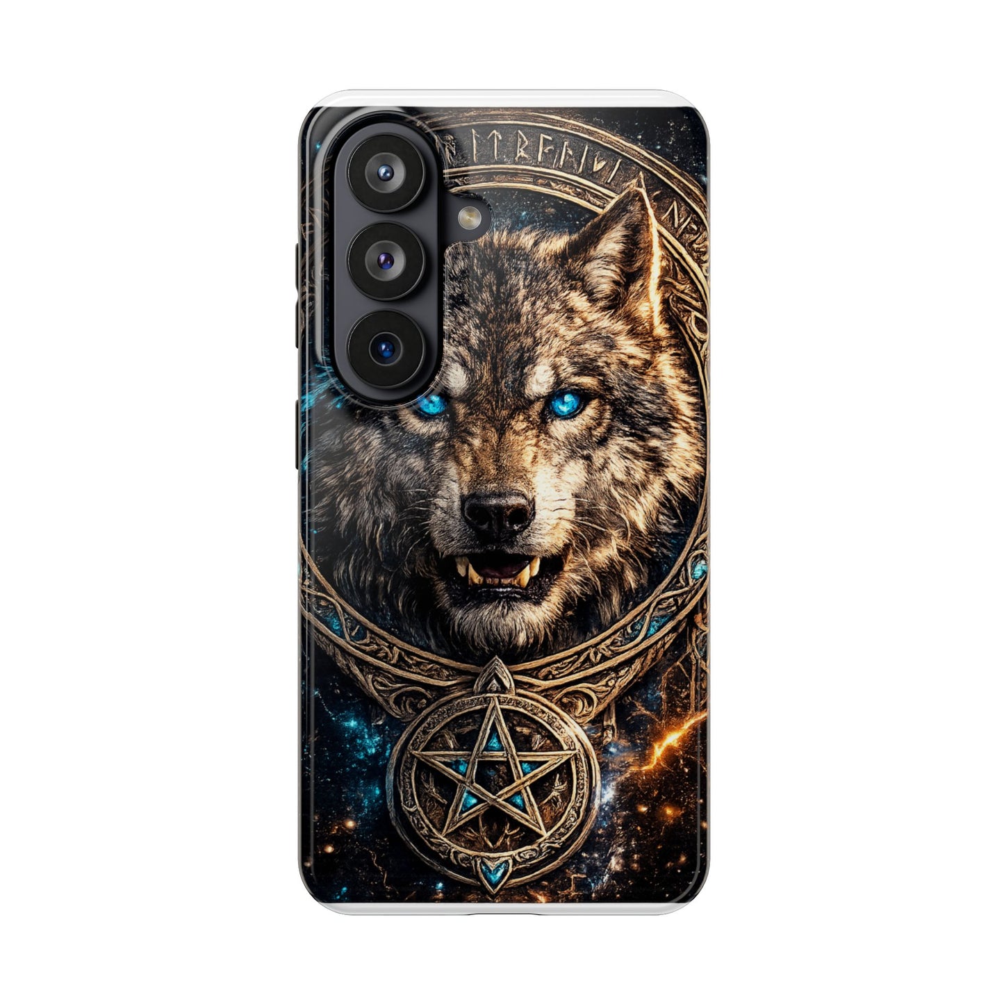 Wolf Pentagram Phone Case - Rugged Mystic Phone Cover with Glowing Blue Eyes
