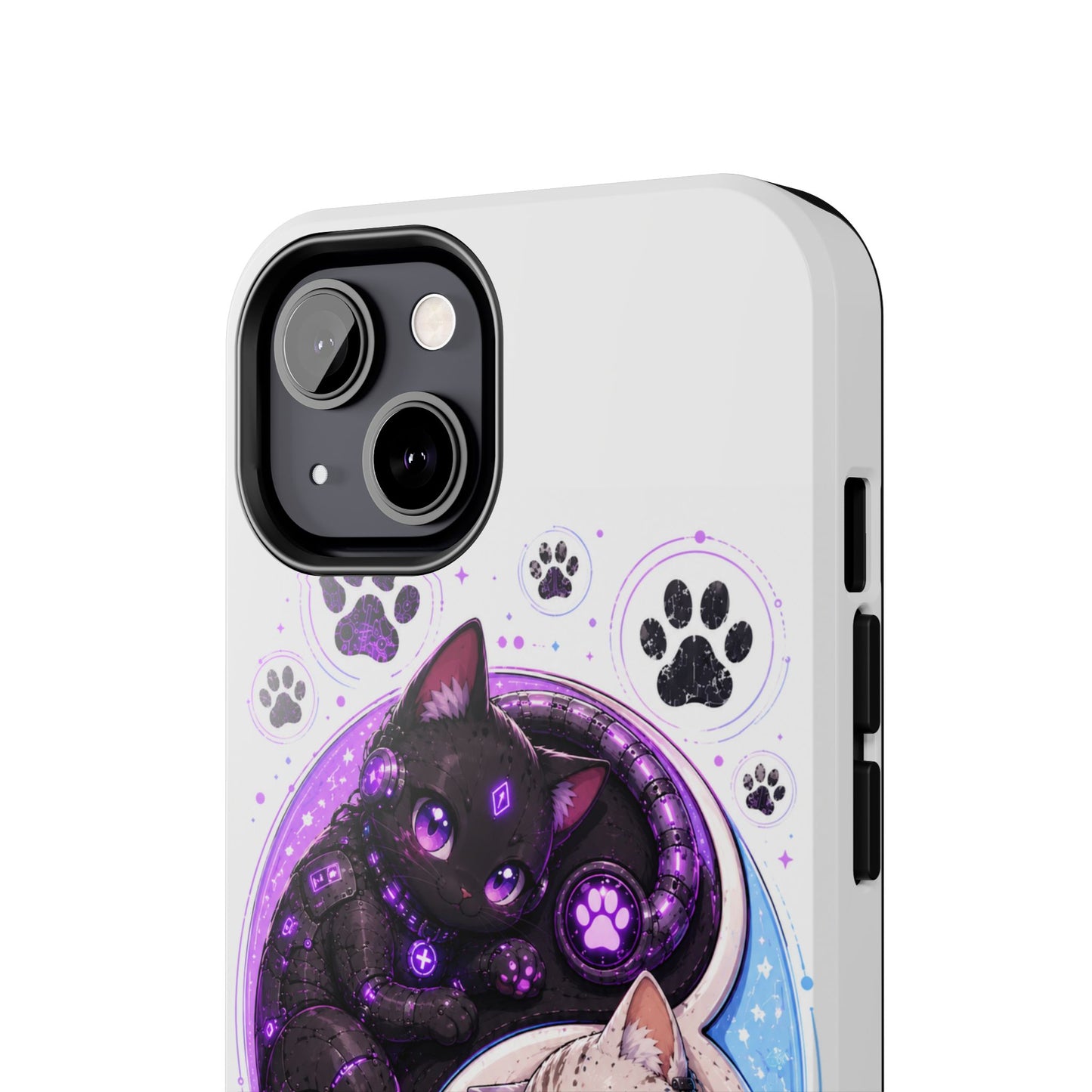Cat Yin Yang Tough Phone Case — Black & White Kittens, Paw Print Protective Cover