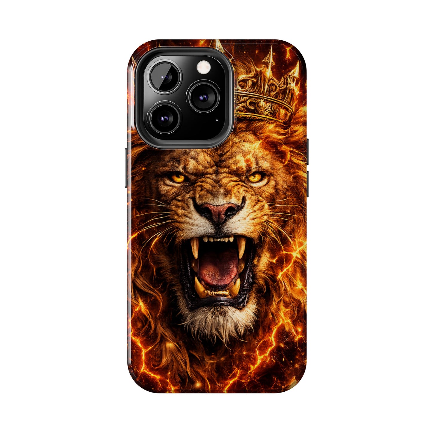 Fiery Lion King Tough Phone Case — Protective iPhone Case with Roaring Crown Design