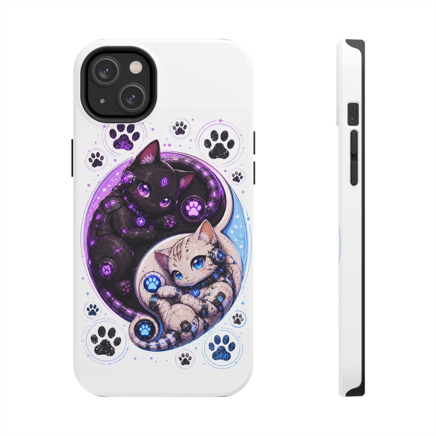 Cat Yin Yang Tough Phone Case — Black & White Kittens, Paw Print Protective Cover