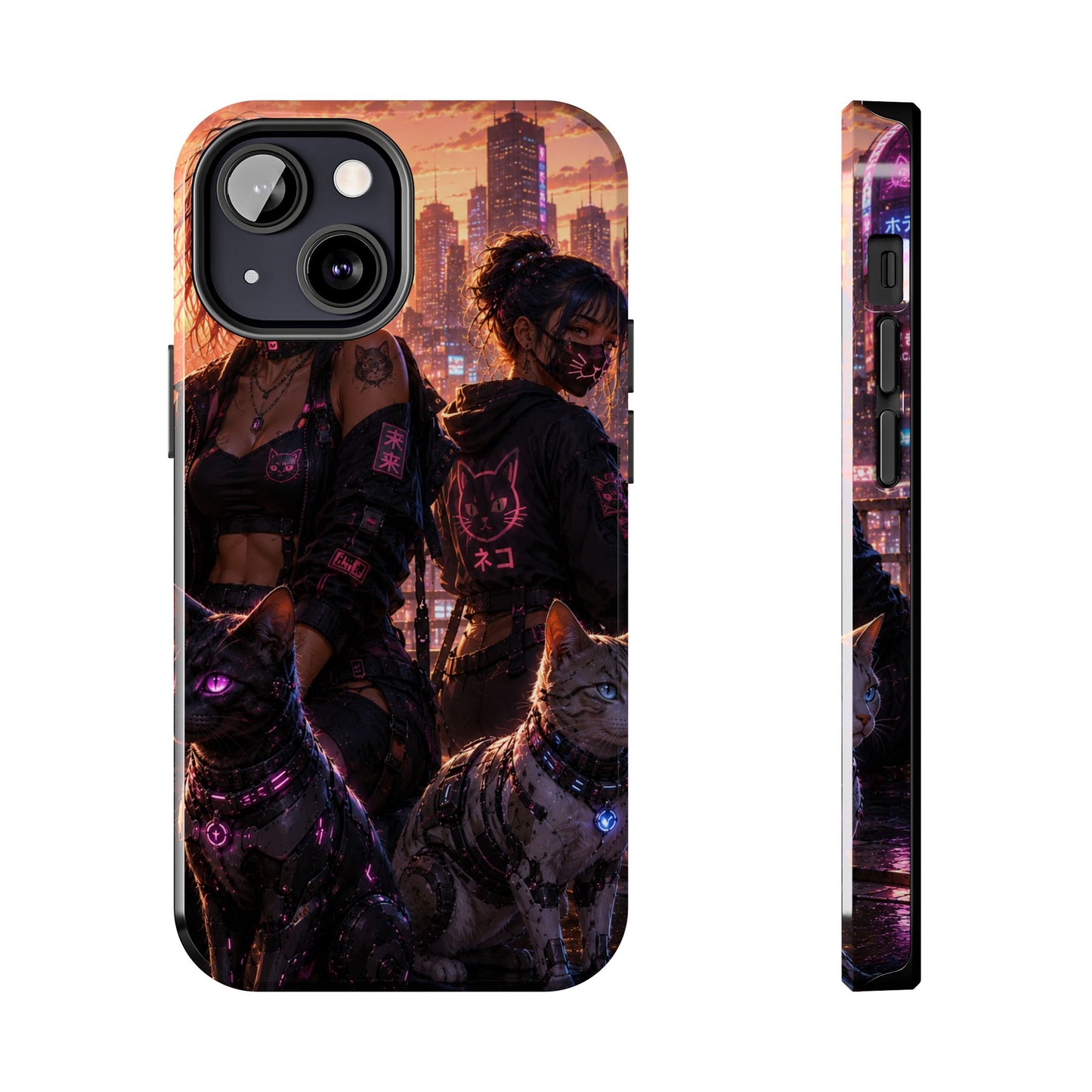 Cyberpunk Pack: Tough Phone Case with Neon Panther & City Sunset